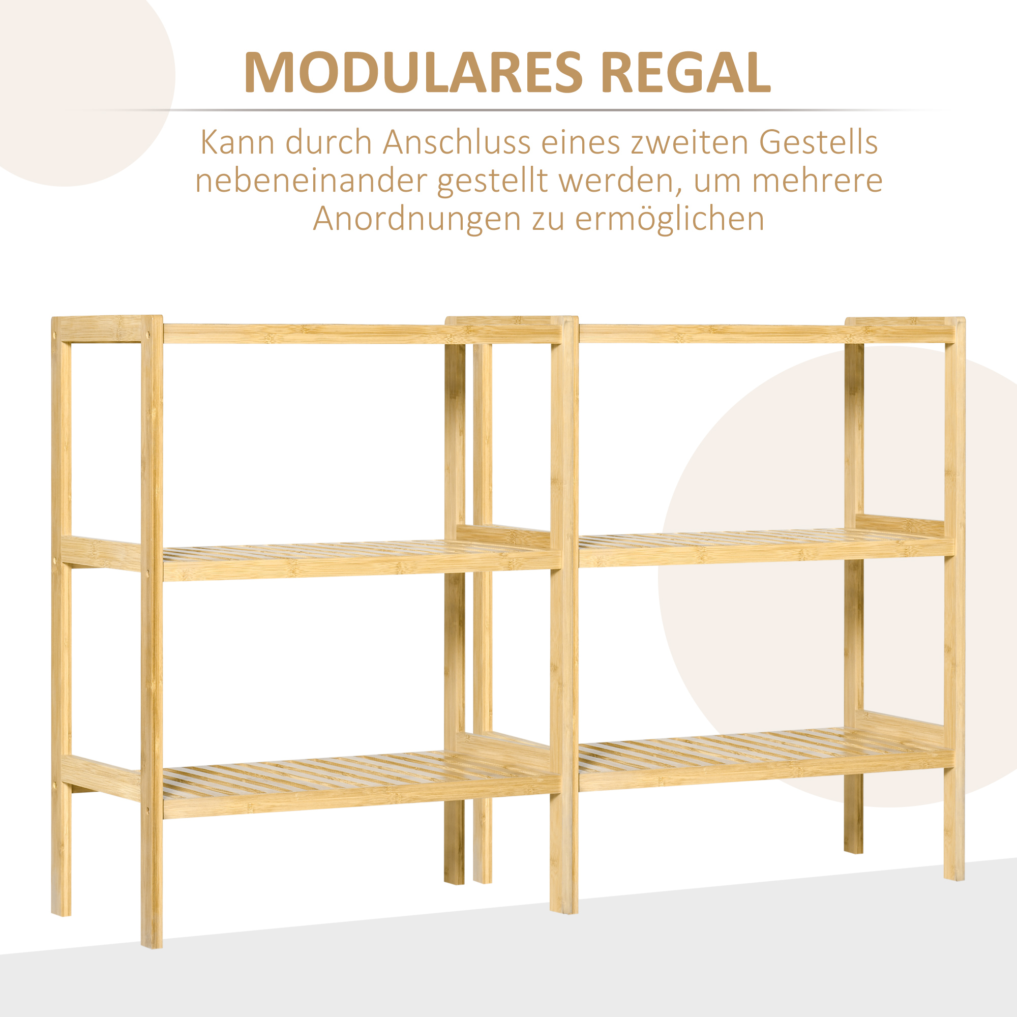 Regal Bambusregal 3 Regalböden, Bambus  62 cm x 33 cm x 80 cm, Natur