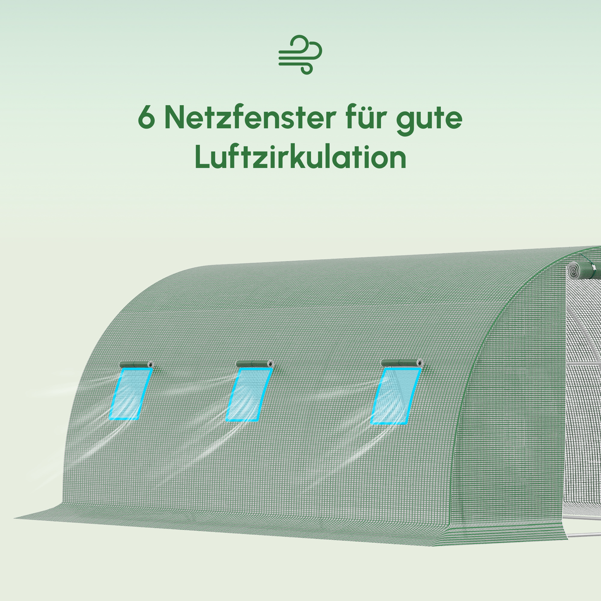 Foliengewächshaus begehbares Polytunnel 4,5 x 3 m Gewächshaus mit 6 Fenster Treibhaus Frostschutz Stahlrohr Dunkelgrün