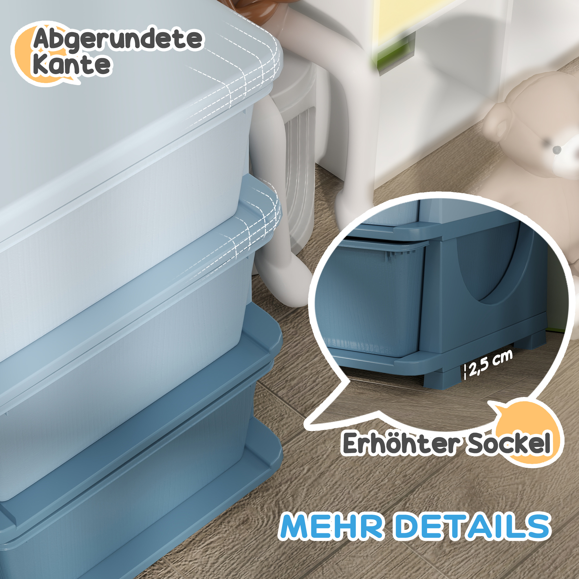 Aufbewahrungsbox für Kinder, Kinder-Aufbewahrungsbox, 9 Schubladen, Blau
