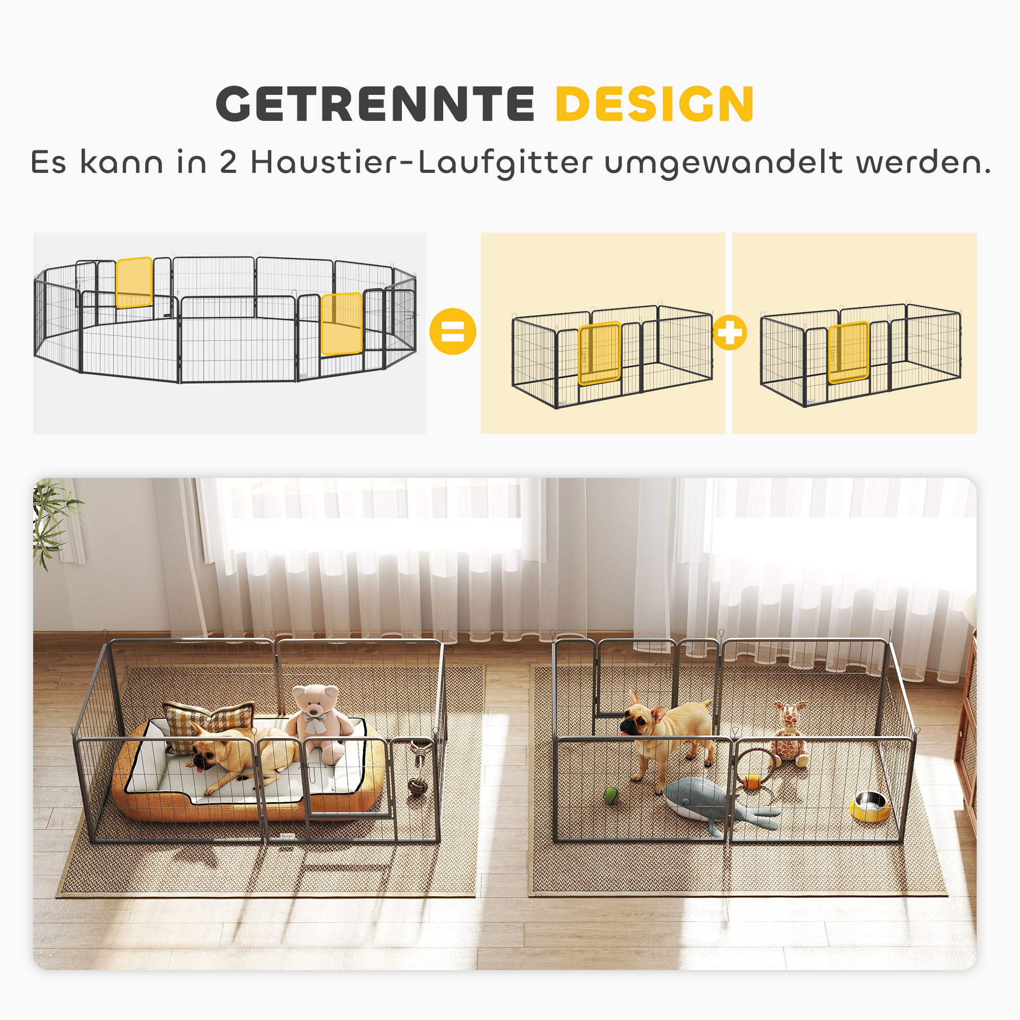 Haustiergehege, Welpenauslauf, Welpengitter, 12 Paneele, Outdoor u.  Indoor, Grau
