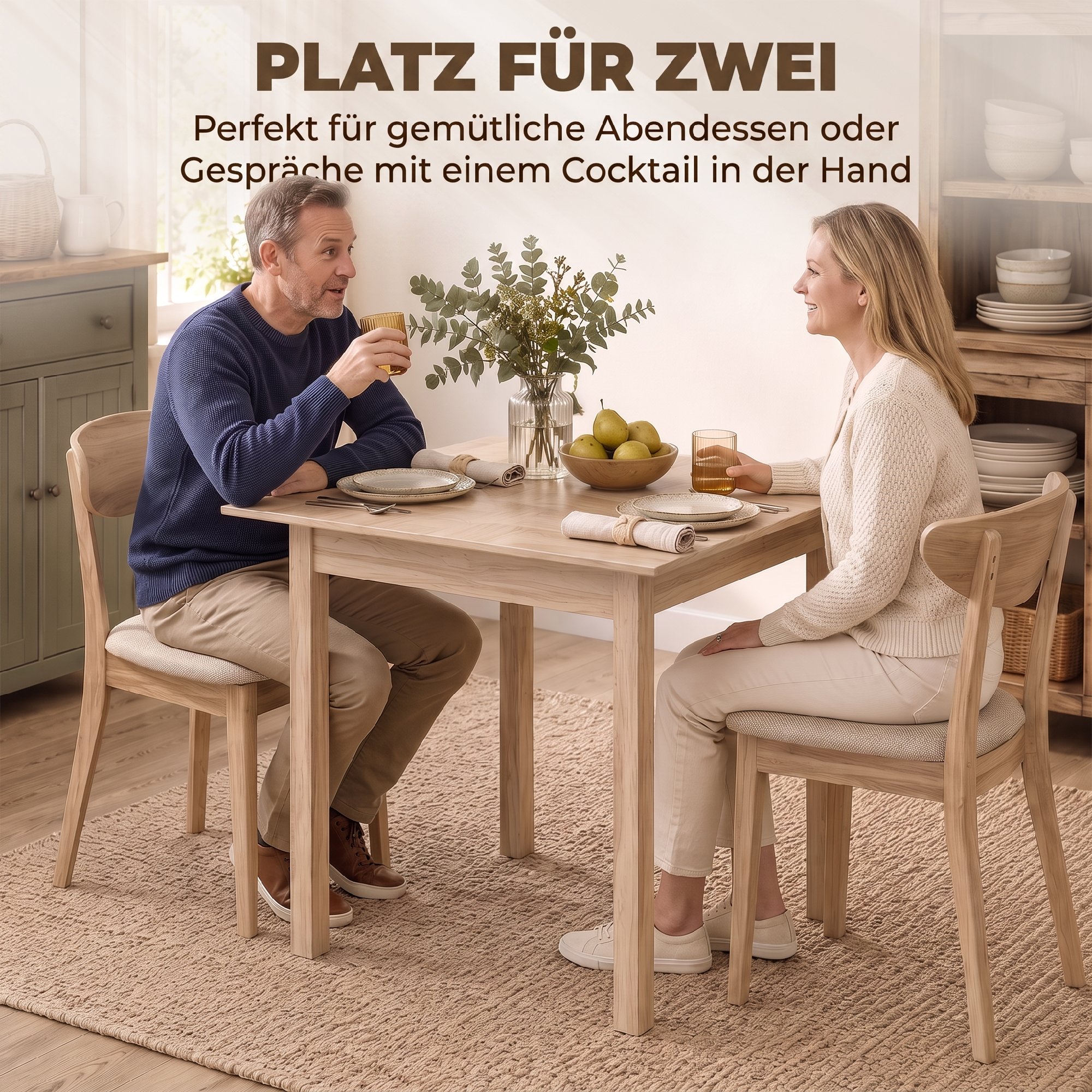 Küchentisch Esstisch Quadratischer Tisch, modernes Design, 75 cm x 75 cm x 76 cm, Naturholz