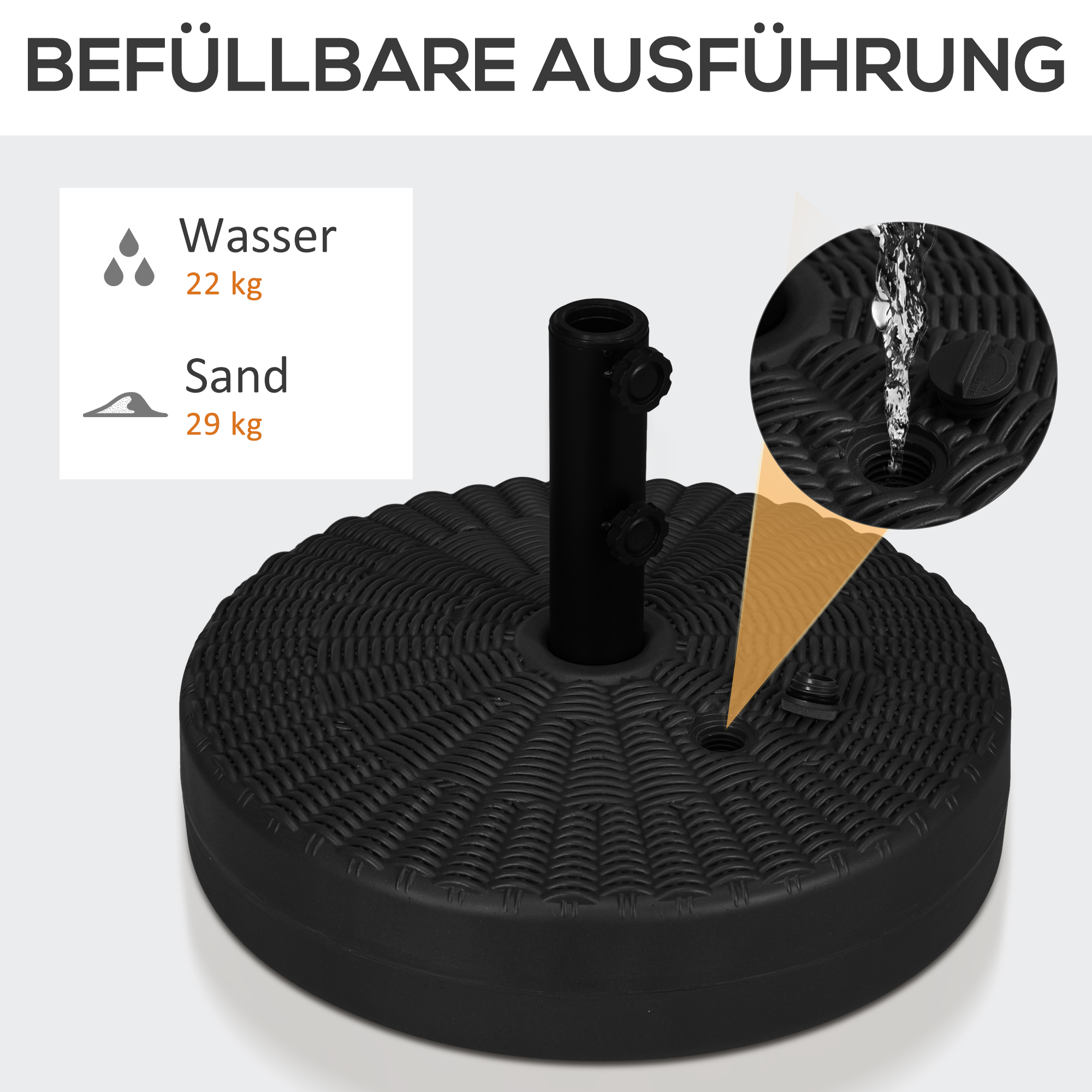 Sonnenschirmständer Sonnenschirmhalterung, wetterbeständig, befüllbar, Ø51x 36H cm, Schwarz