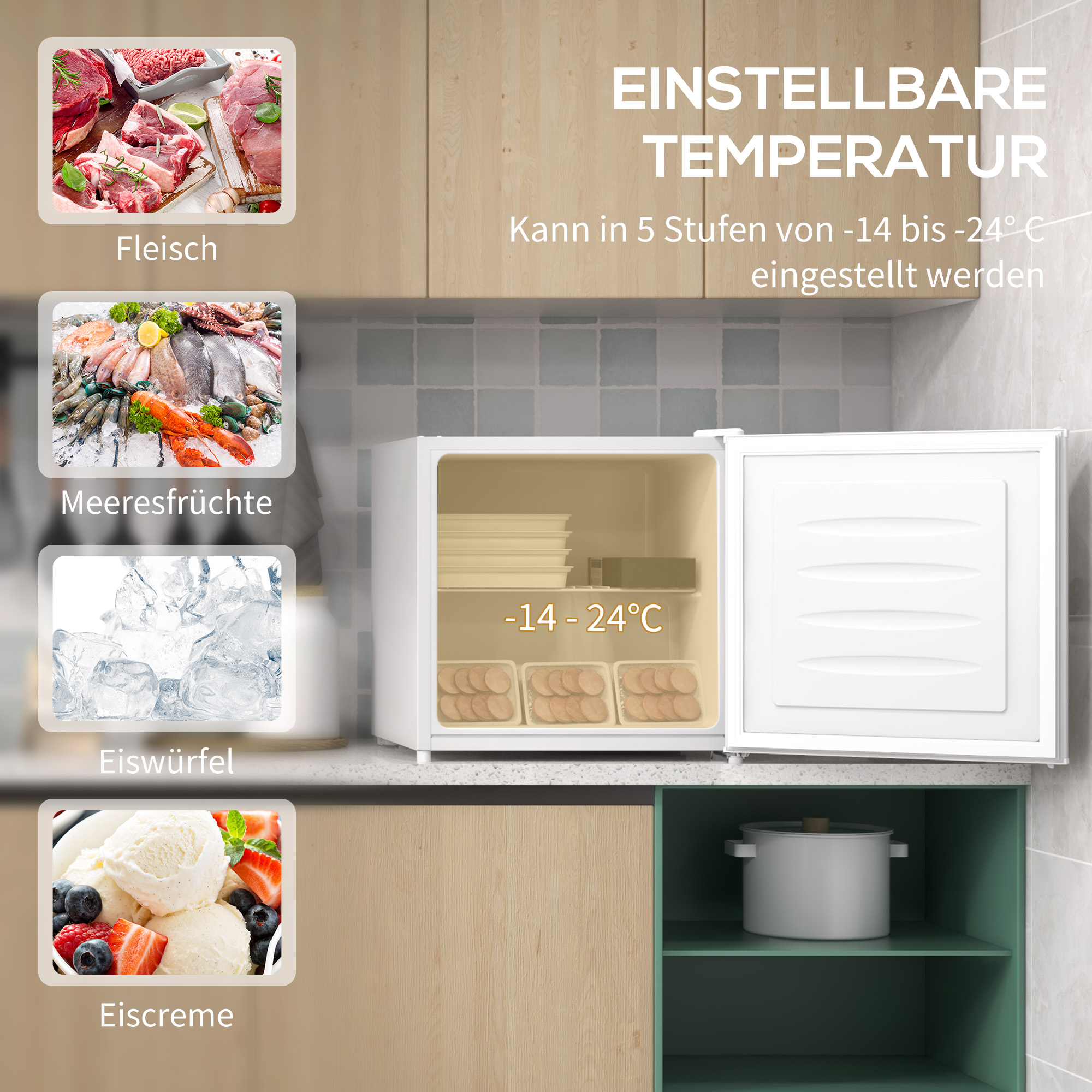Mini-Gefrierschrank, 35 L Gefrierbox, 5-stufige Temperaturregelung, Weiß