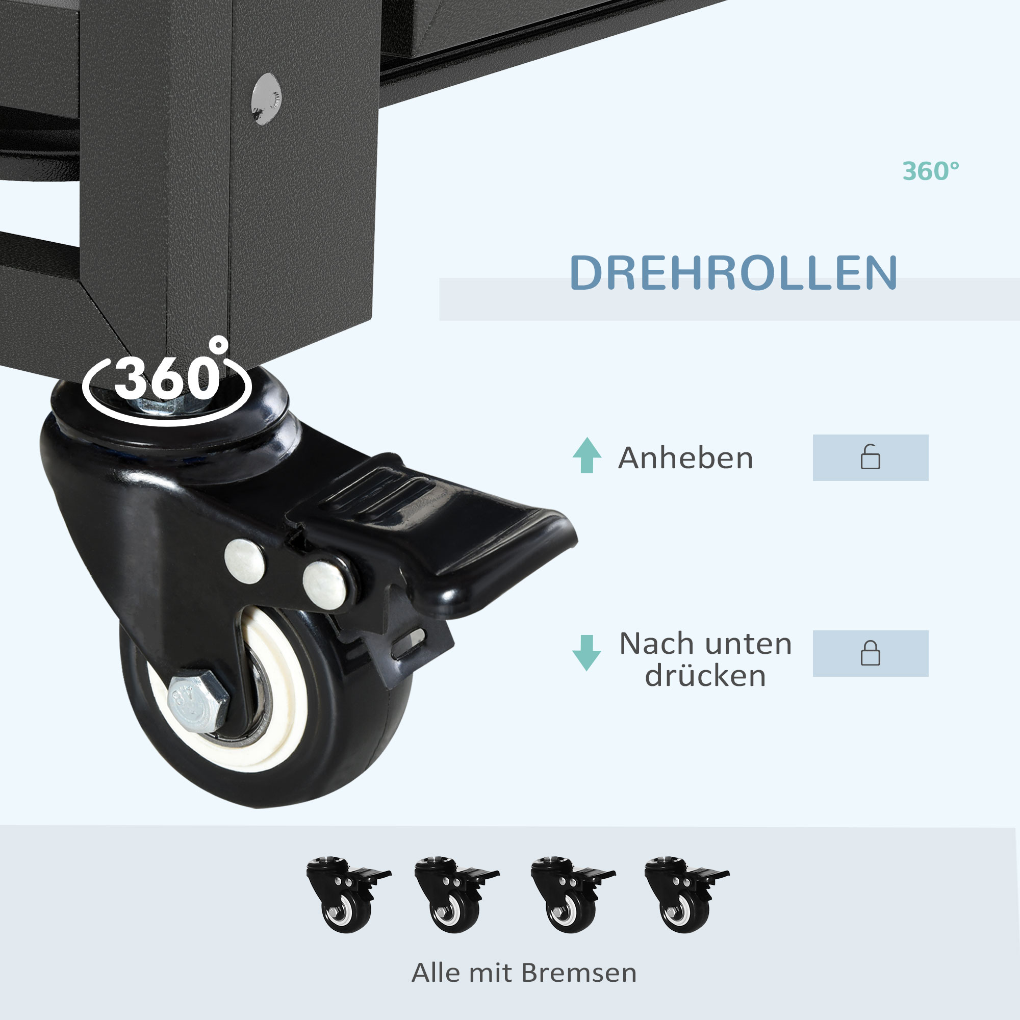 Hundebox Hundekäfig, inkl. Bodenwanne, Verriegelung, Universalrollen, 94 cm x 58 cm x 78 cm, Schwarz
