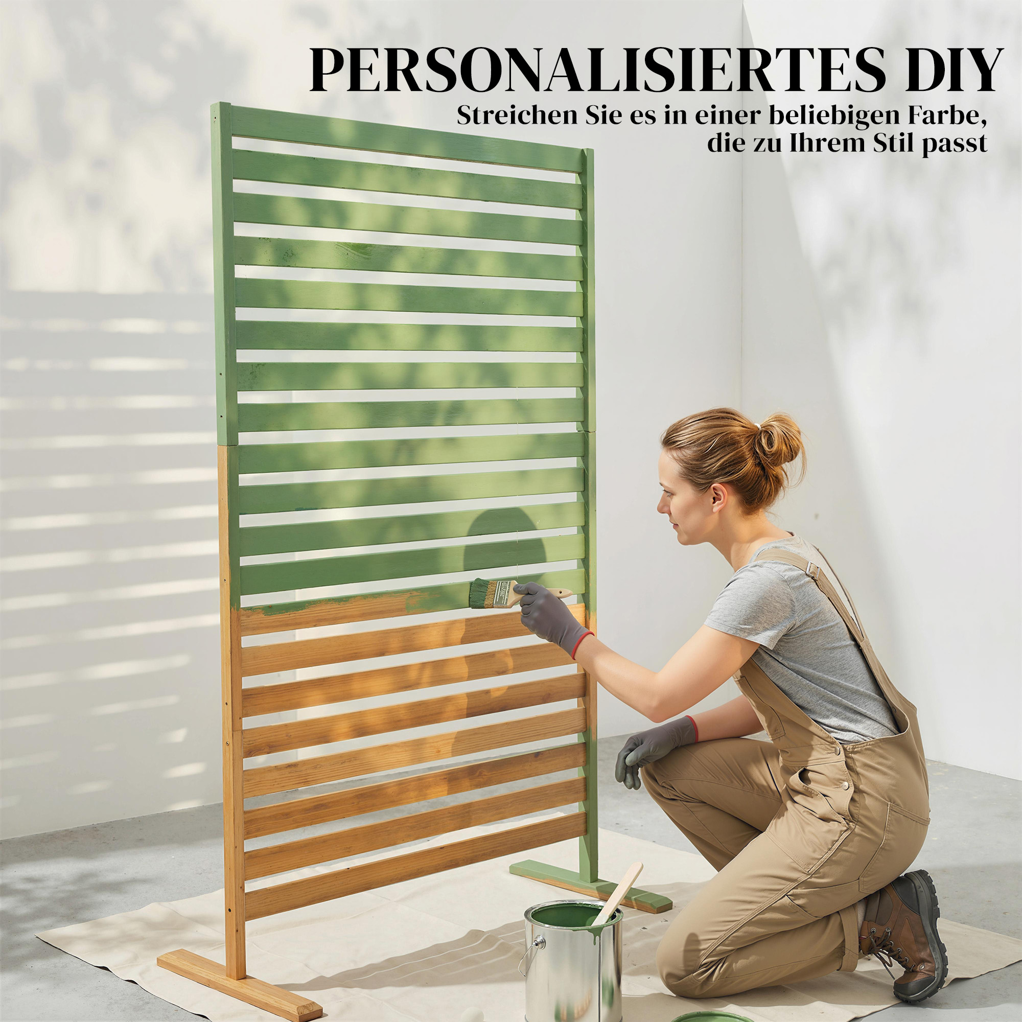 Sichtschutz aus Holz 80 x 170 cm Raumteiler mit Standfuß Lamellen, freistehender Raumtrenner Braun