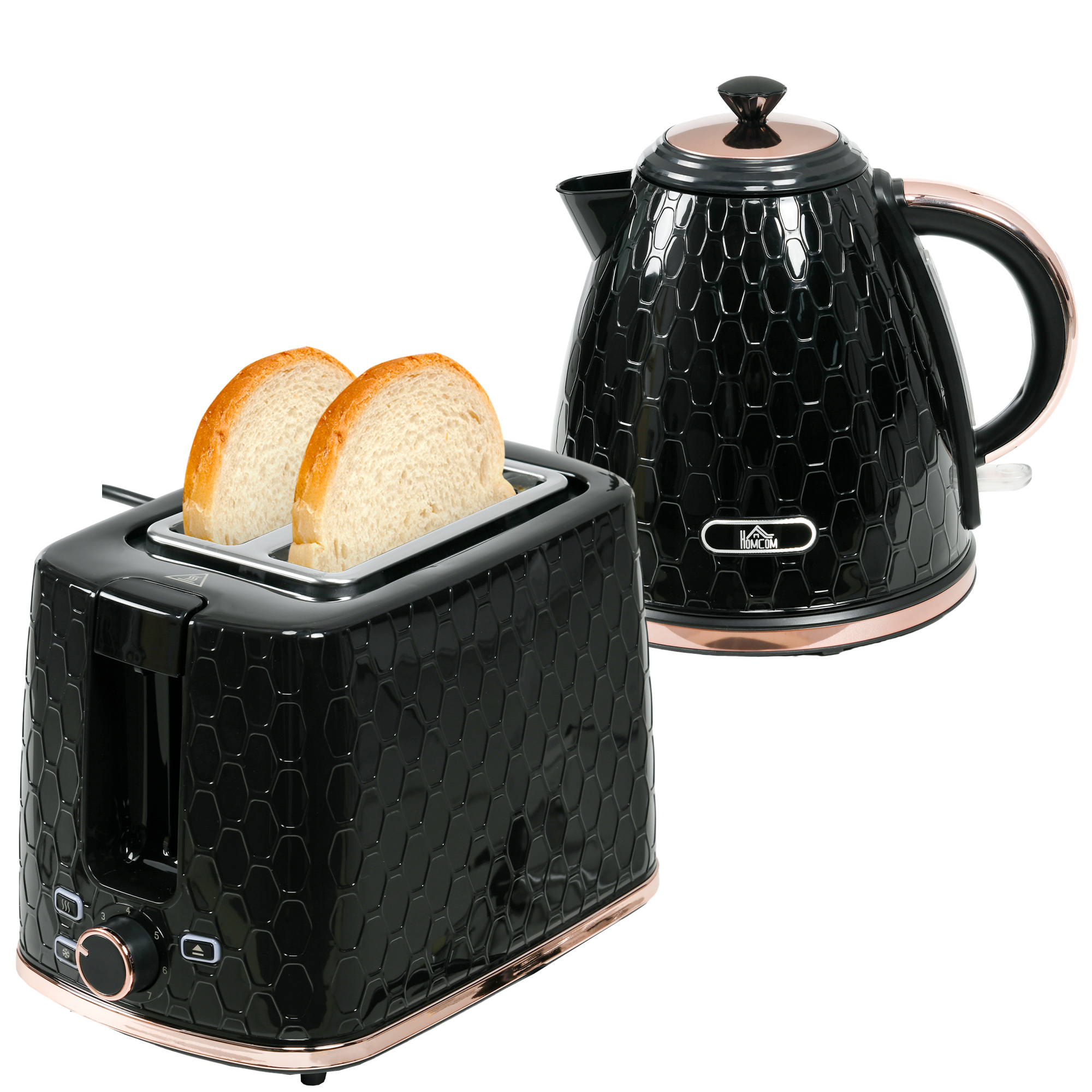 Wasserkocher- und Toaster-Set, 1,7 L, verschiedene Modi, LED-Anzeigen, Schwarz