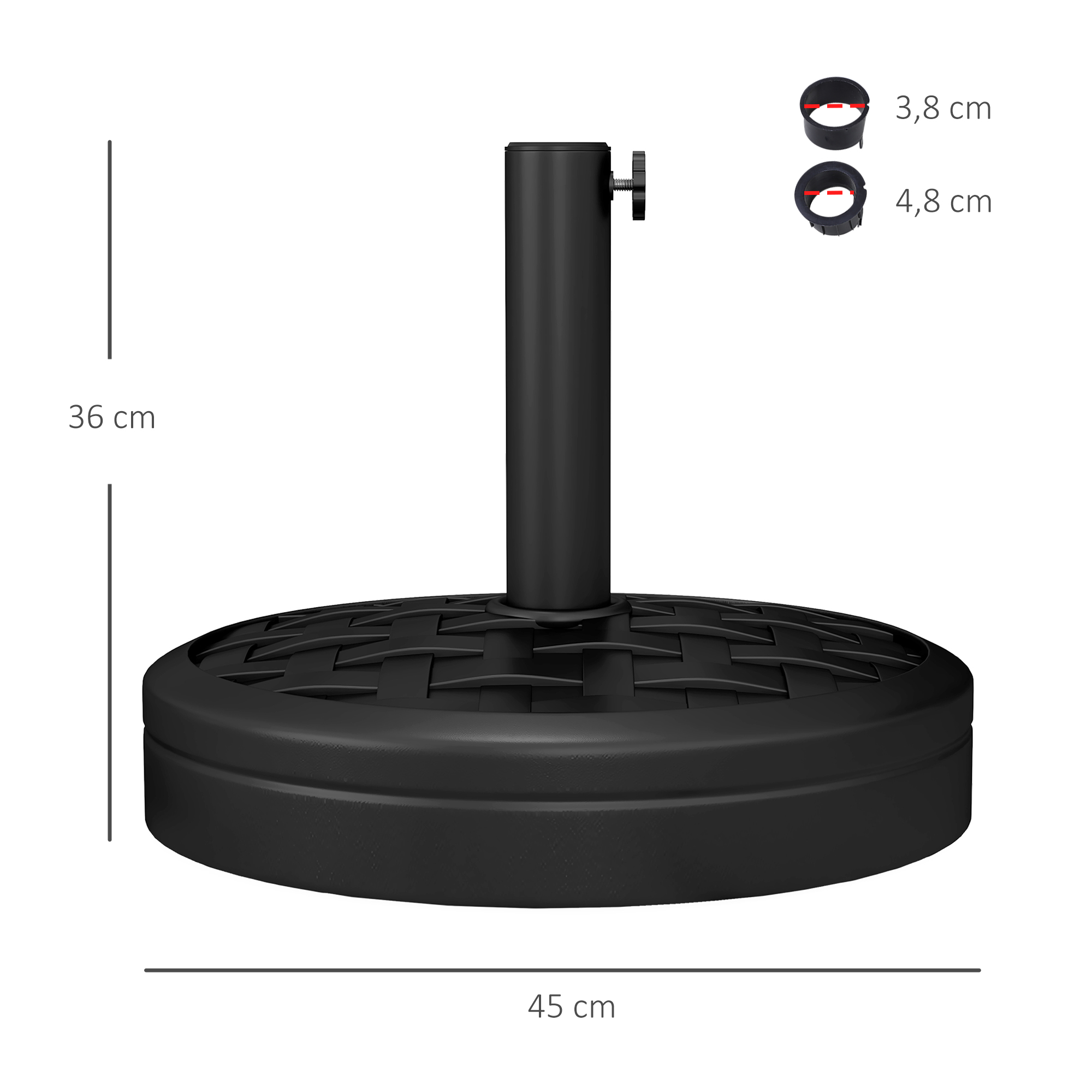 Sonnenschirmständer aus Beton 18 kg Schirmständer, Rund Schirmhalter für Sonnenschirm 32/38/48mm Schwarz