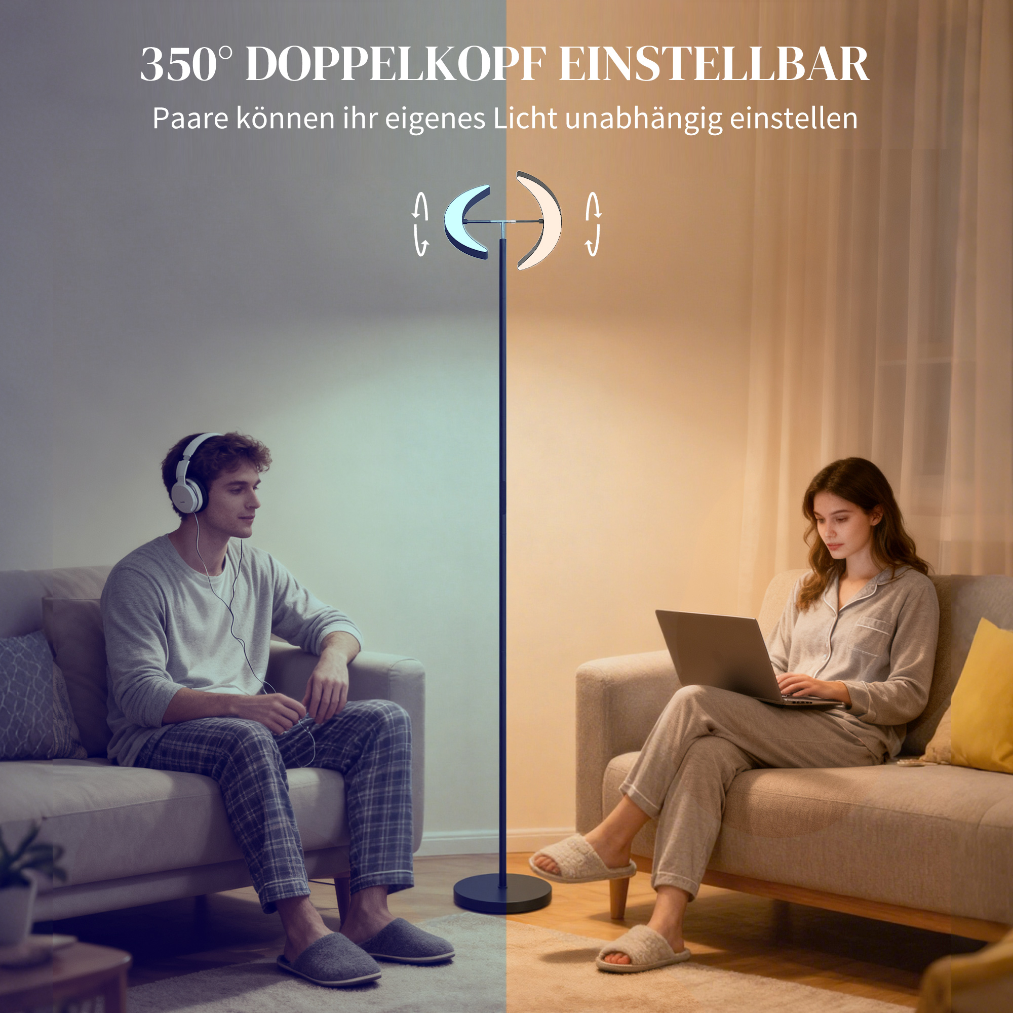 RGB Stehlampe, dimmbare Lampe mit mehrfarbigen Beleuchtungsmöglichkeiten, drehbar, Schwarz