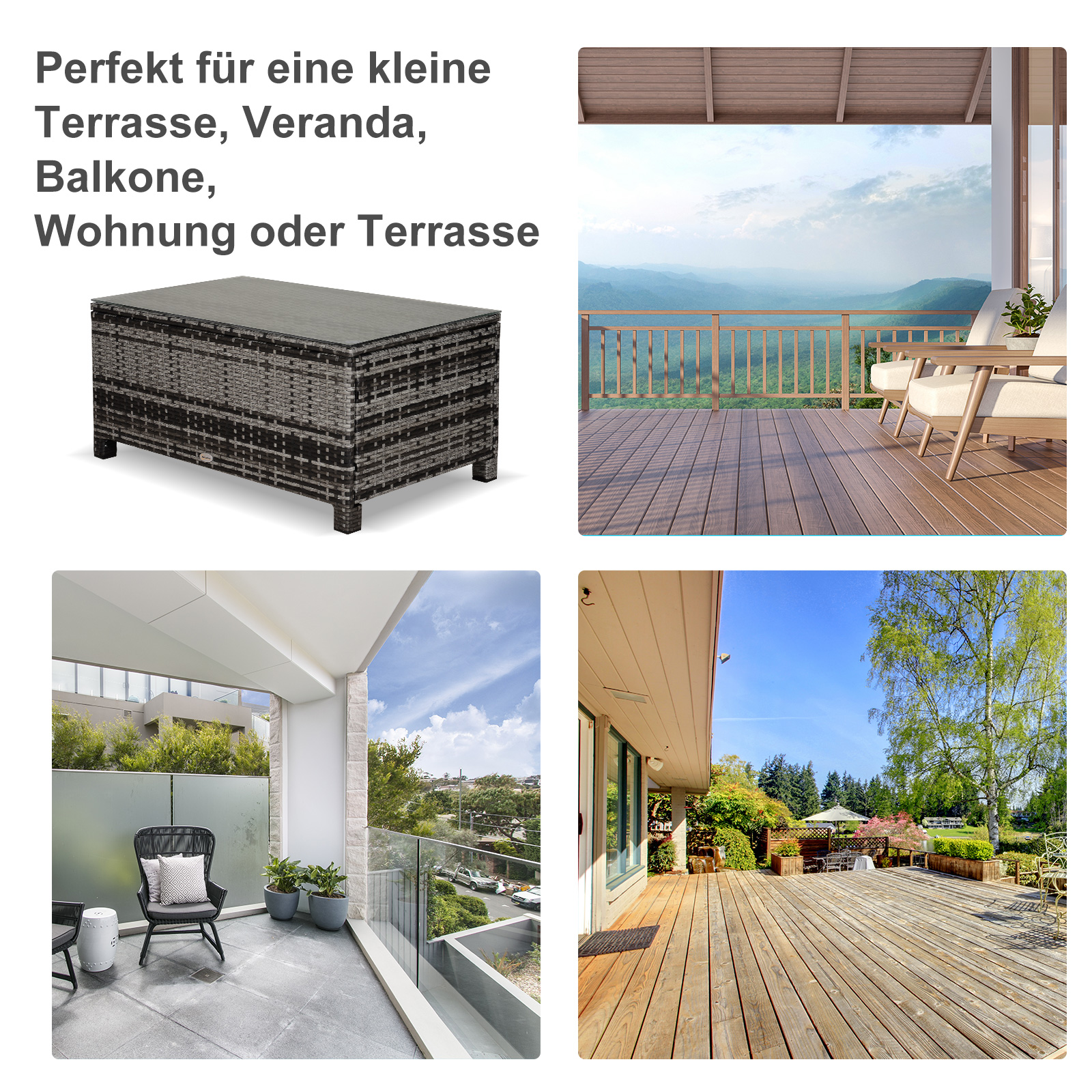 Garten Beistelltisch Couchtisch Gartentisch Balkontisch Polyrattan Grau 85 x 50 x 39 cm