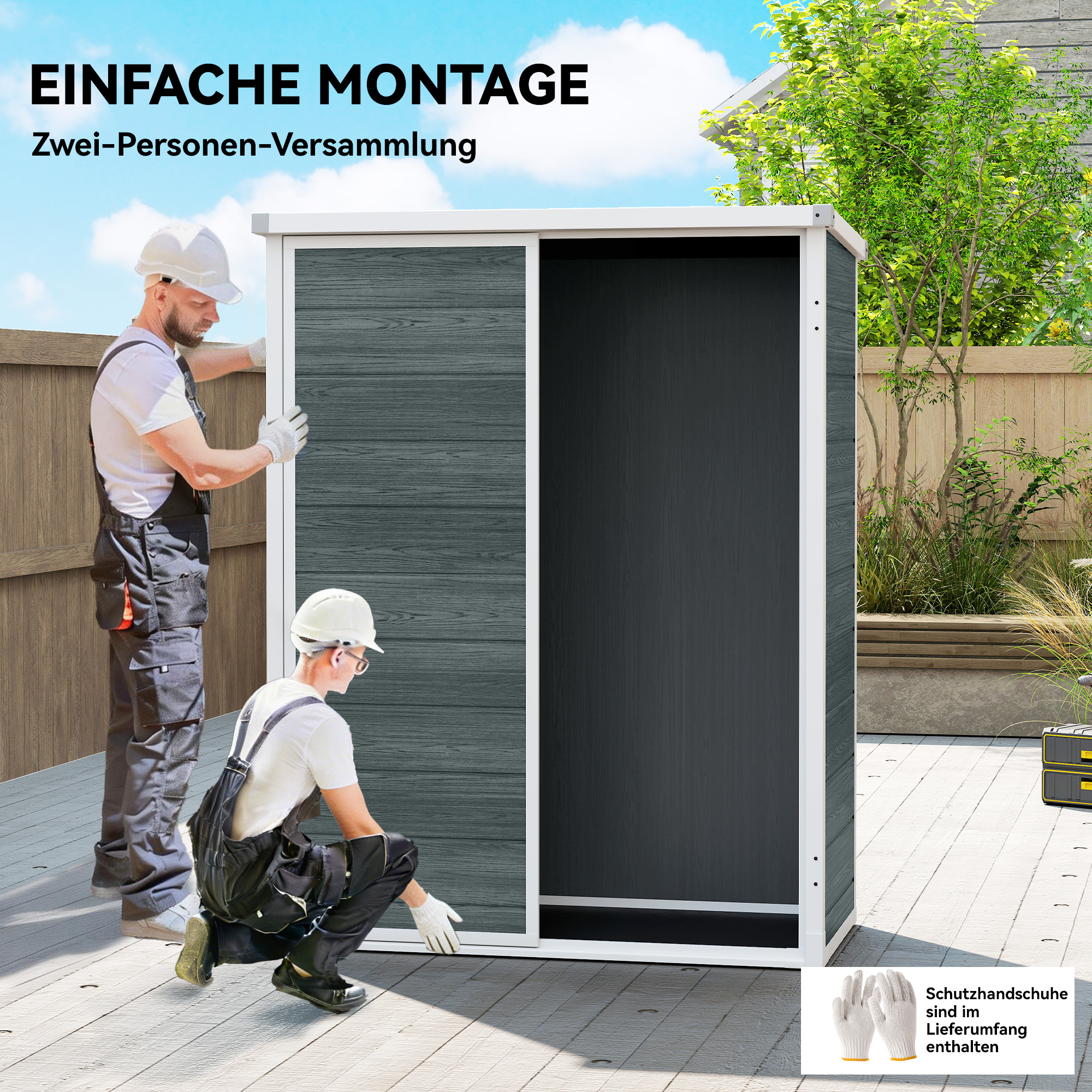 Gerätehaus 0,8m², Geräteschuppen mit klappbar Regale, 134 x 68,5 x 170 cm Kunststoff  mit Abschließbar Doppeltür Boden