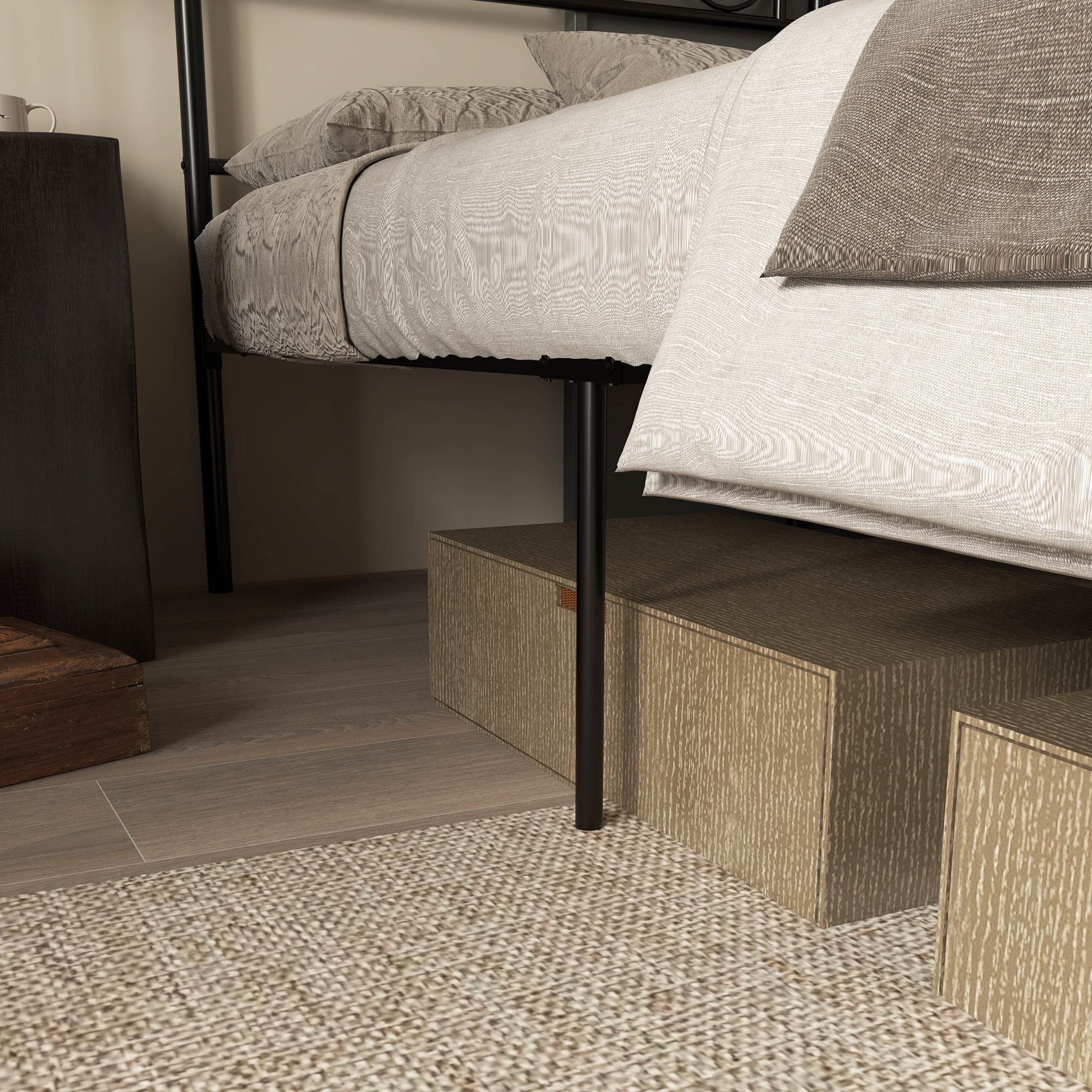 Bett 90 x 200 cm Stahl mit Lattenrost, Kopf- und Fußteil, 31 cm hoch Schwarz