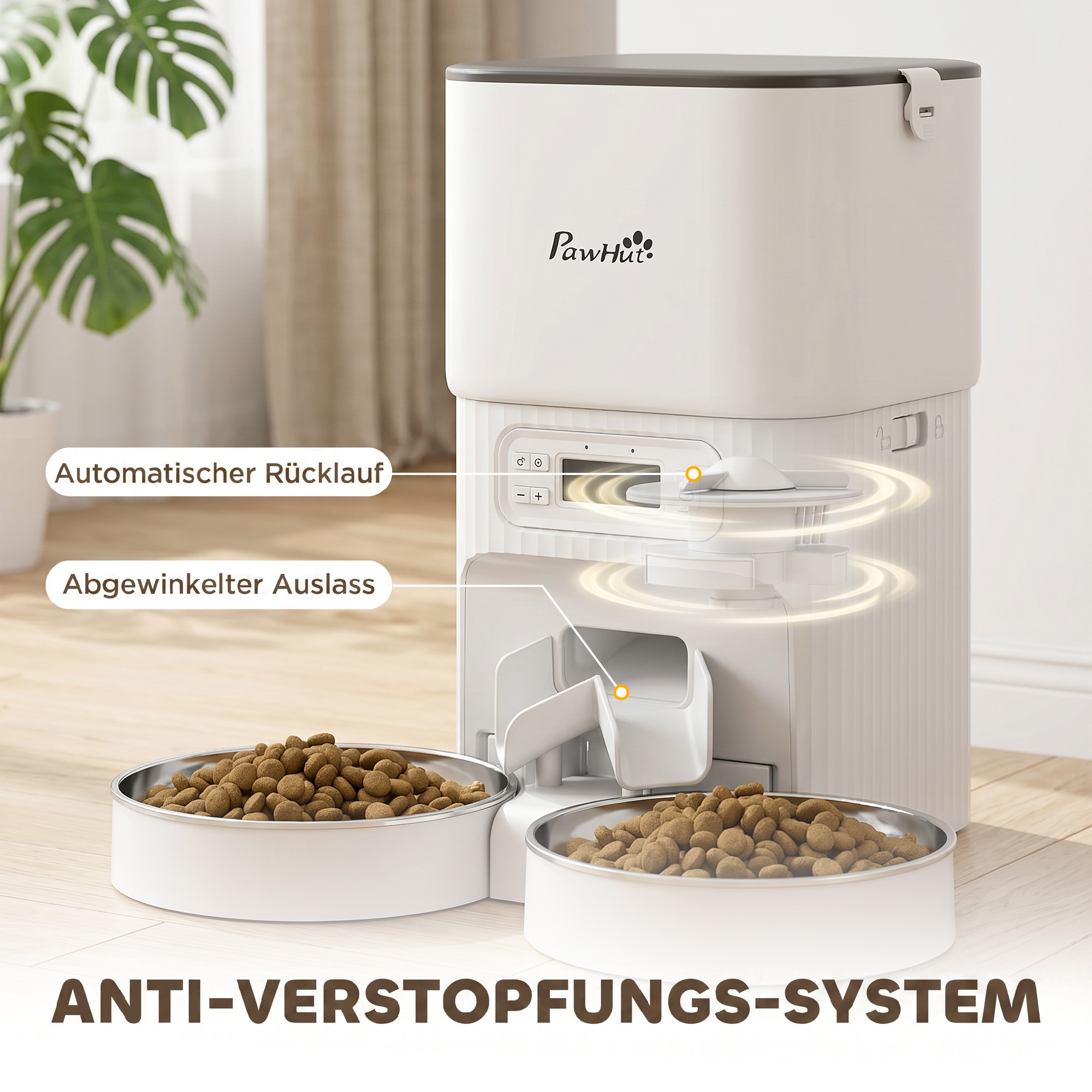 automatischer Katzenfutterspender mit Zeitschaltuhr, Portionierung und 2 Edelstahlnäpfen
