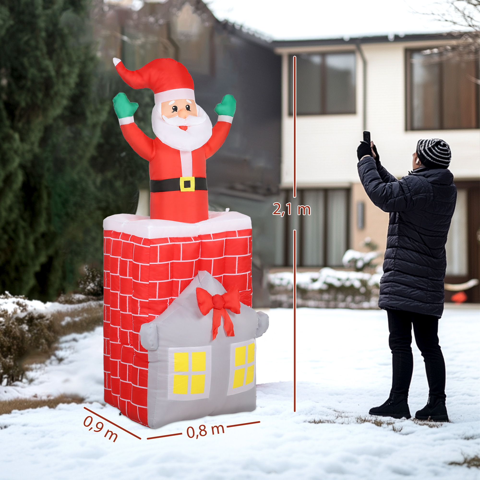 Aufblasbare Weihnachtsdekoration, Weihnachtsmann in Schornstein, LEDs, Gebläse