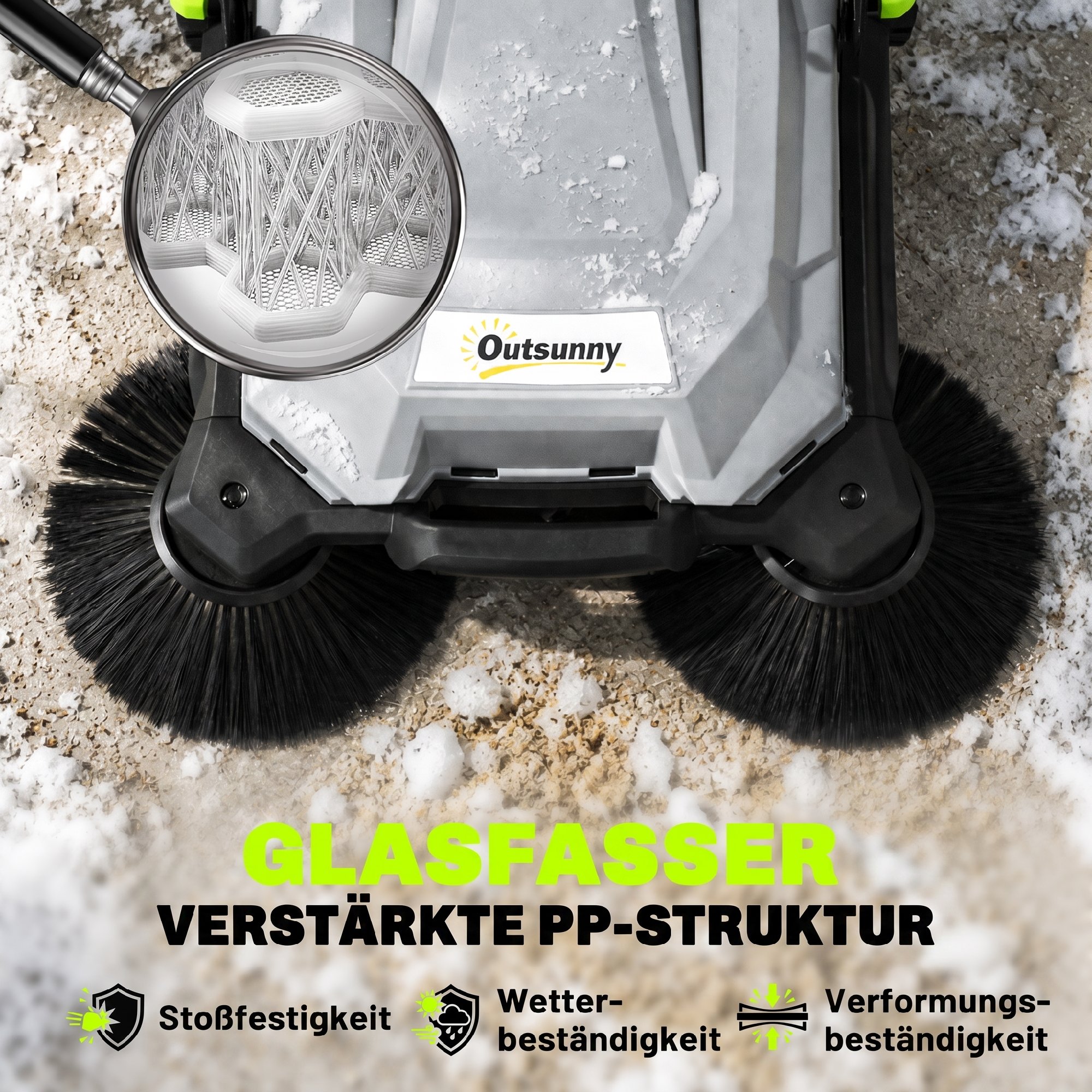 Kehrmaschine manuell mit 68 cm Kehrbreite, 24 L Schmutzbehälter, Höhenverstellbar klappbar Griff 3-Bürsten-Kehrsystem