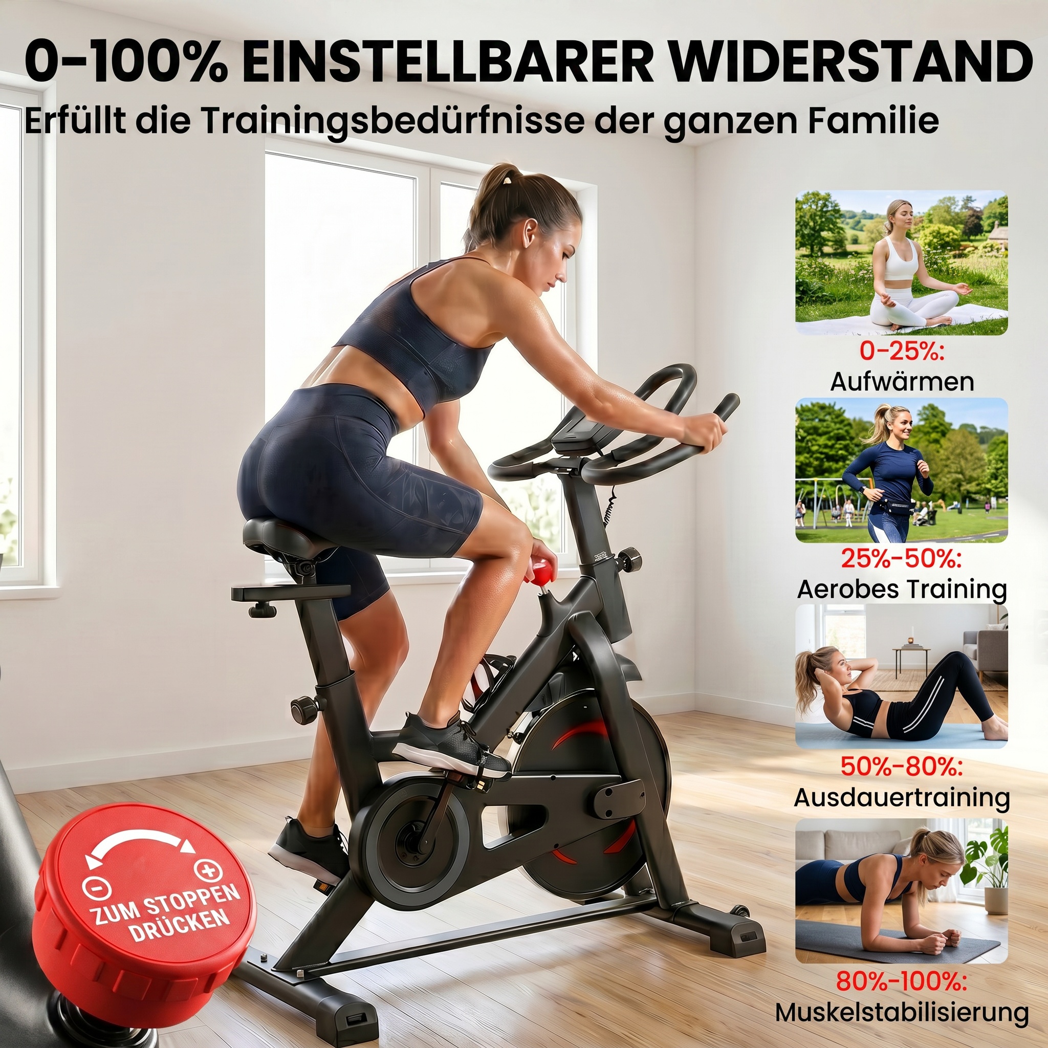 Heimtrainer Fahrrad Höhenverstellbar Hometrainer mit APP Magnetwiderstand LCD-Monitor verstellbar Lenker Handyhalter