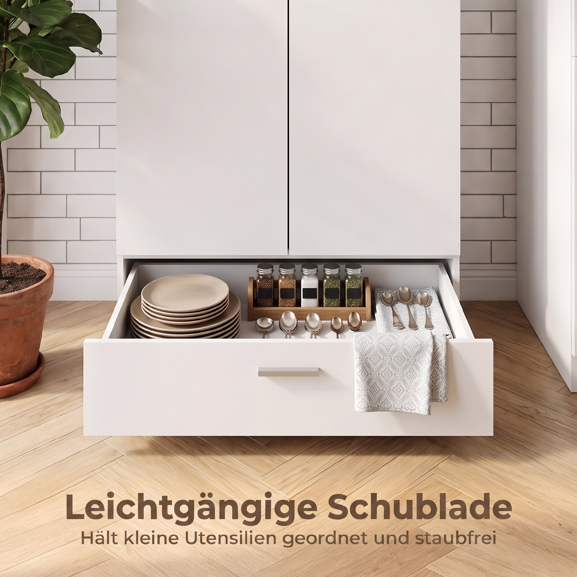 modernes Sideboard, freistehender Aufbewahrungsschrank mit Schublade und verstellbarem Einlegeboden, Weiß