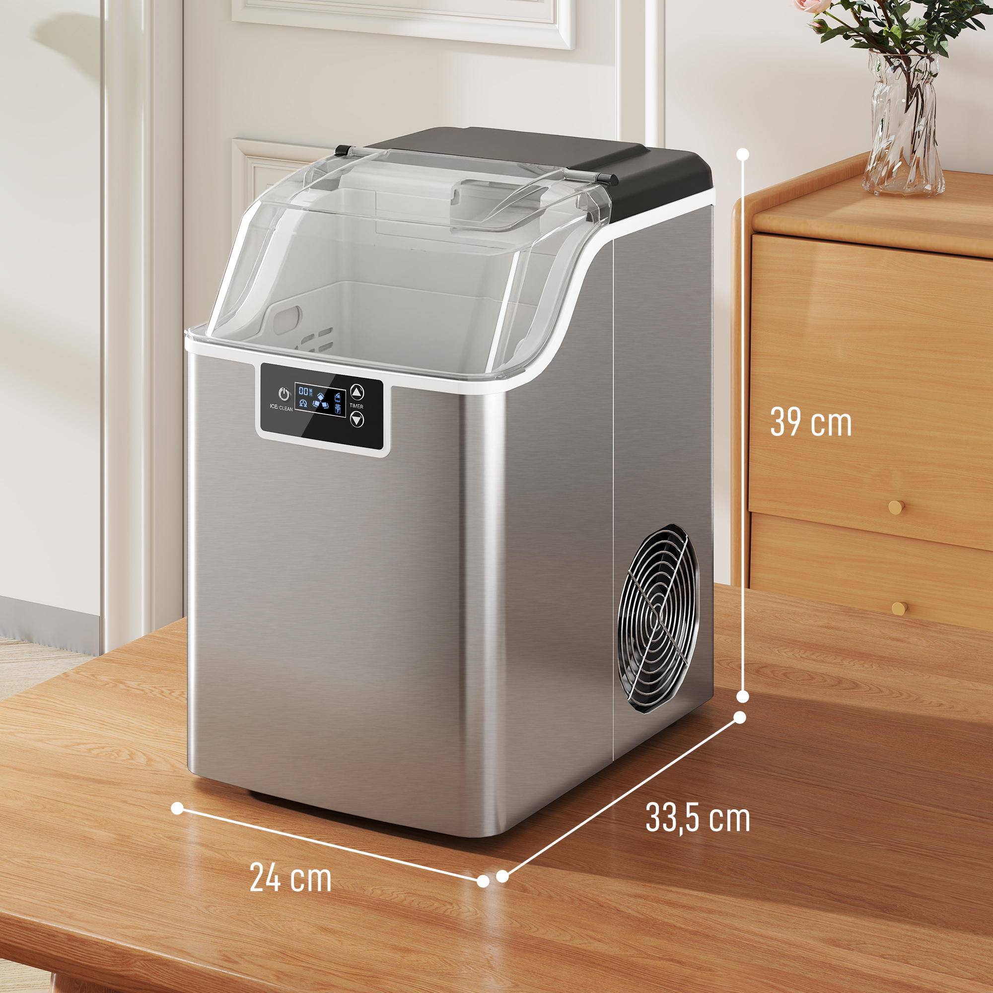 Eiswürfelmaschine, Eiswürfelspender, Ice-Maker, 20 kg/24h Eiswürfelbereiter mit 2,1 L Wassertank, Silber