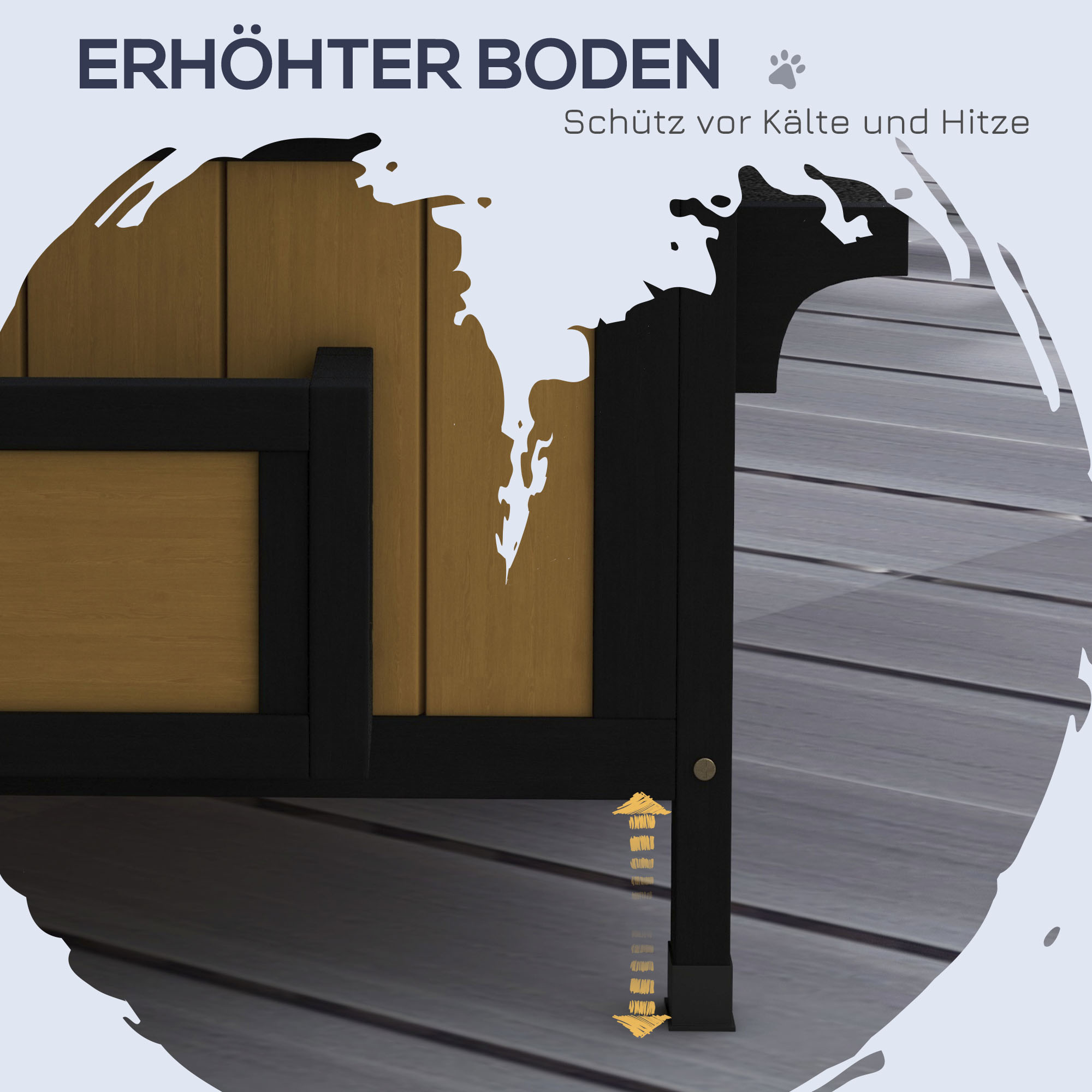 Katzenhaus Katzenhütte Katzenhöhle, inkl. Blumenkasten, 96 cm x 65 cm x 85,5 cm, Gelb + Weiß + Schwarz