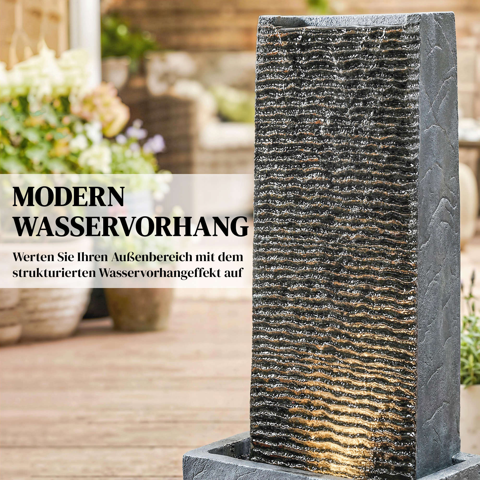 Springbrunnen 2-stufig Gartenbrunnen mit LED Beleuchtung Pumpe Granitoptik 37,5 x 22 x 80 cm