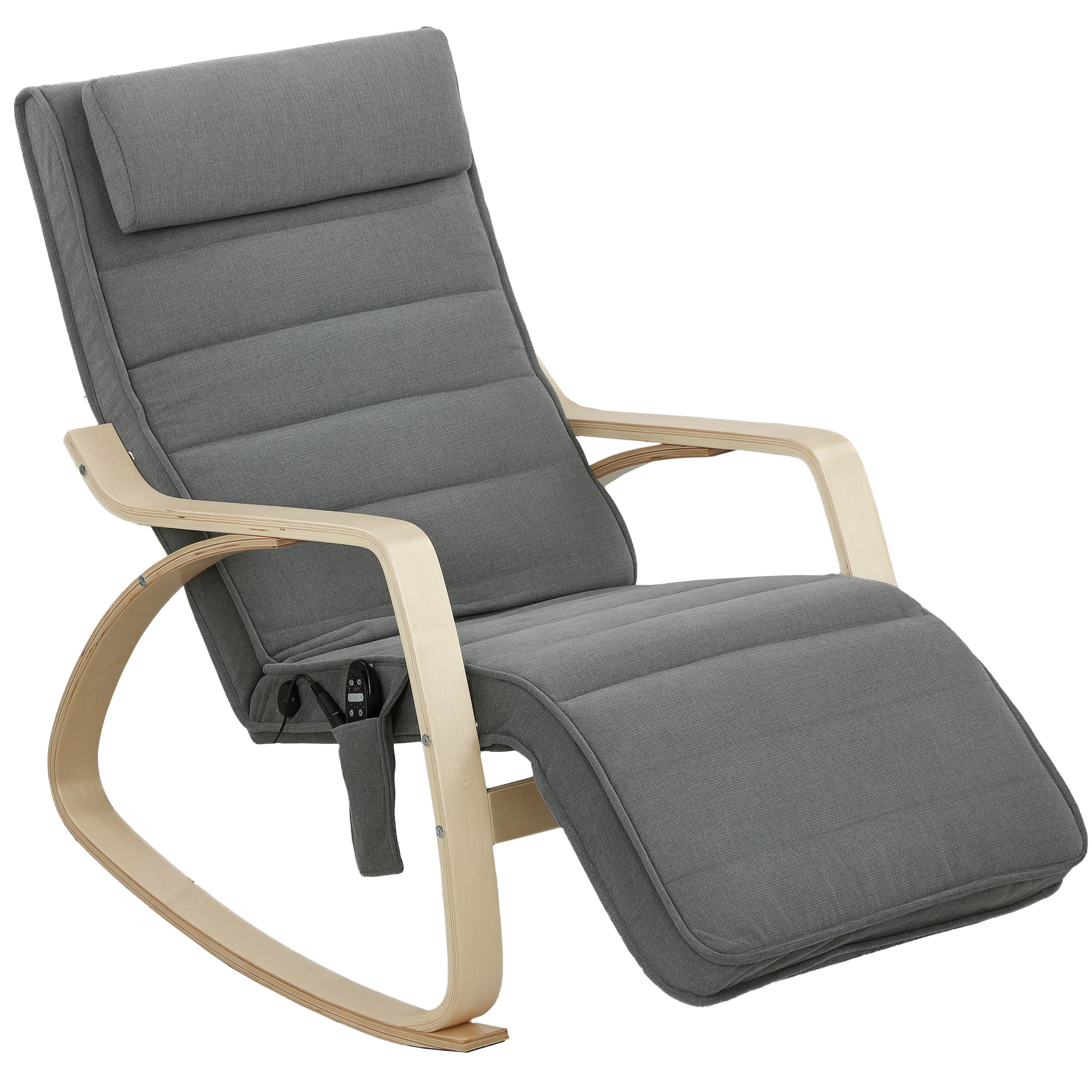 Schaukelstuhl mit Massage-Funktion, Lendenheizung, 3 Modi, Stoffbezug, Grau Schaukelstuhl mit Massage-Funktion, Lendenheizung, 3 Modi, Stoffbezug, Grau