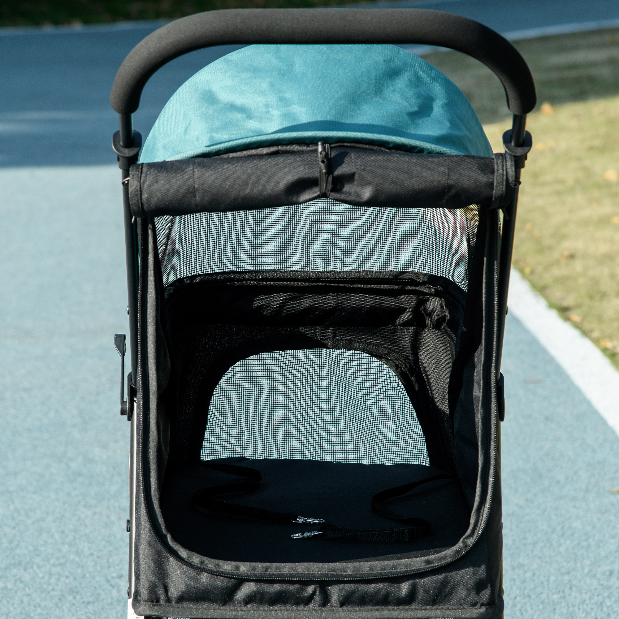 Haustierbuggy Hundebuggy bis 10kg klappbar Sicherheitsleine Handgriff Regenschutz Aufbewahrungskorb Blau + Schwarz