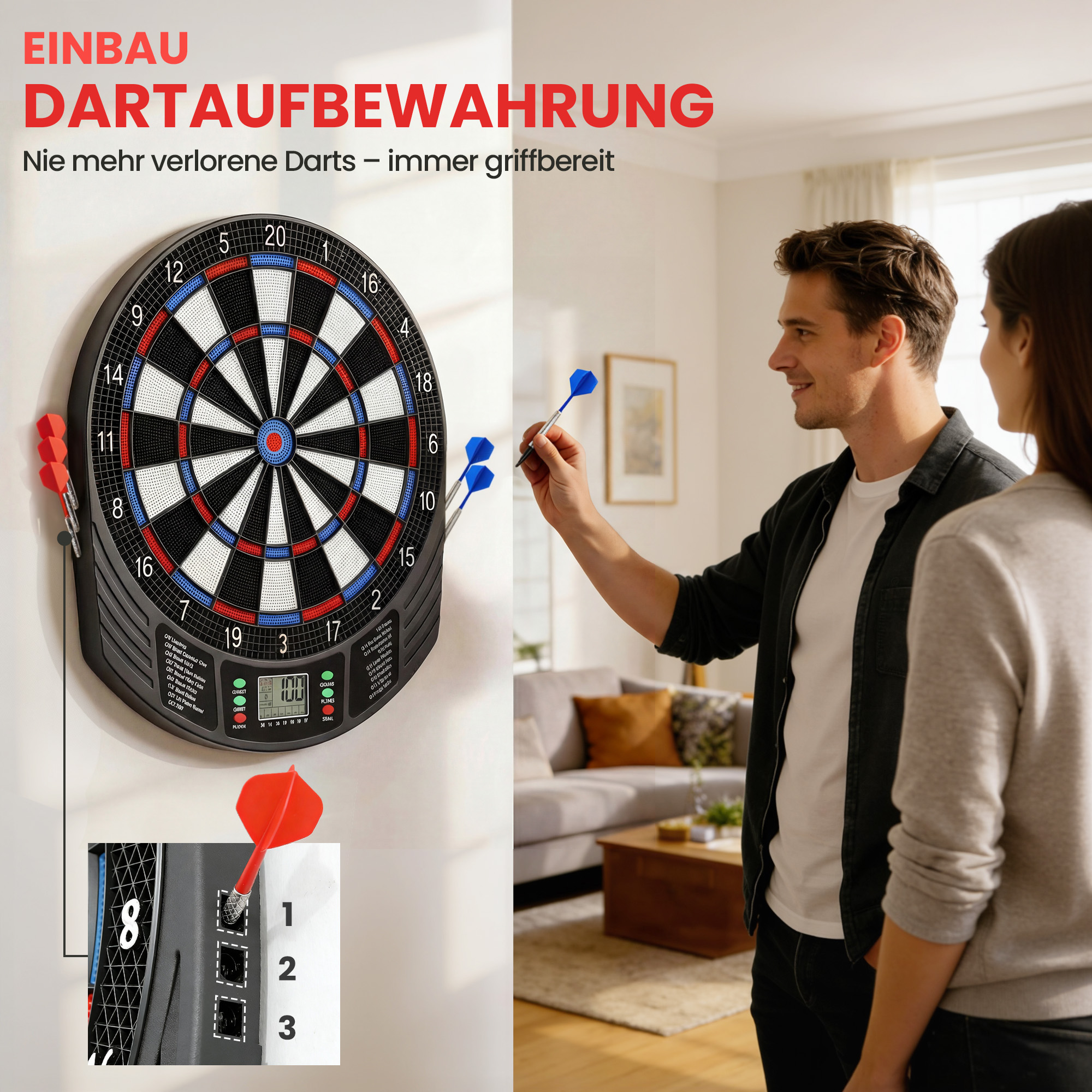 Elektronisches Dartboard für 1-8 Spieler, LCD-Display, 6 Dartsets, Bunt