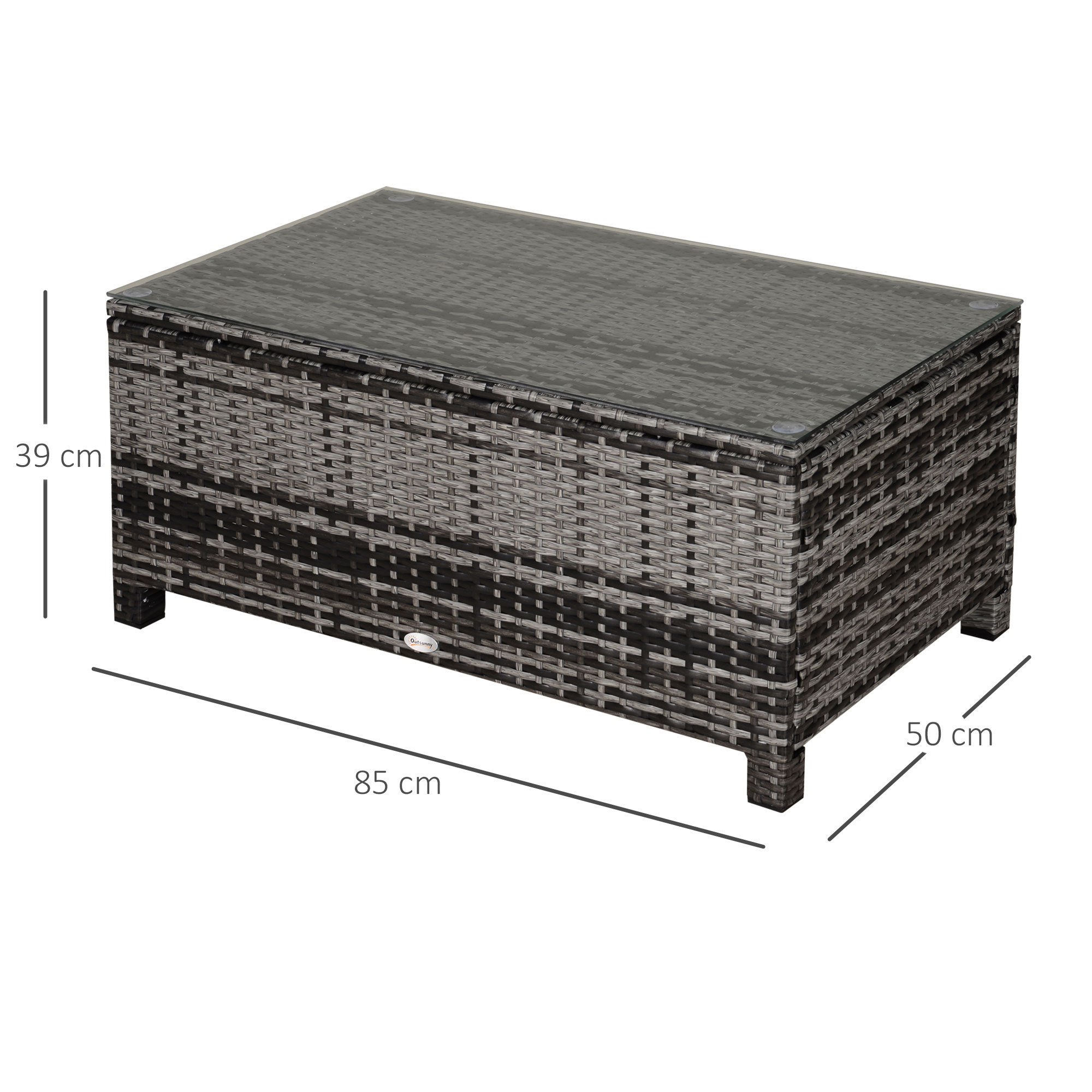 Garten Beistelltisch Couchtisch Gartentisch Balkontisch Polyrattan Grau 85 x 50 x 39 cm