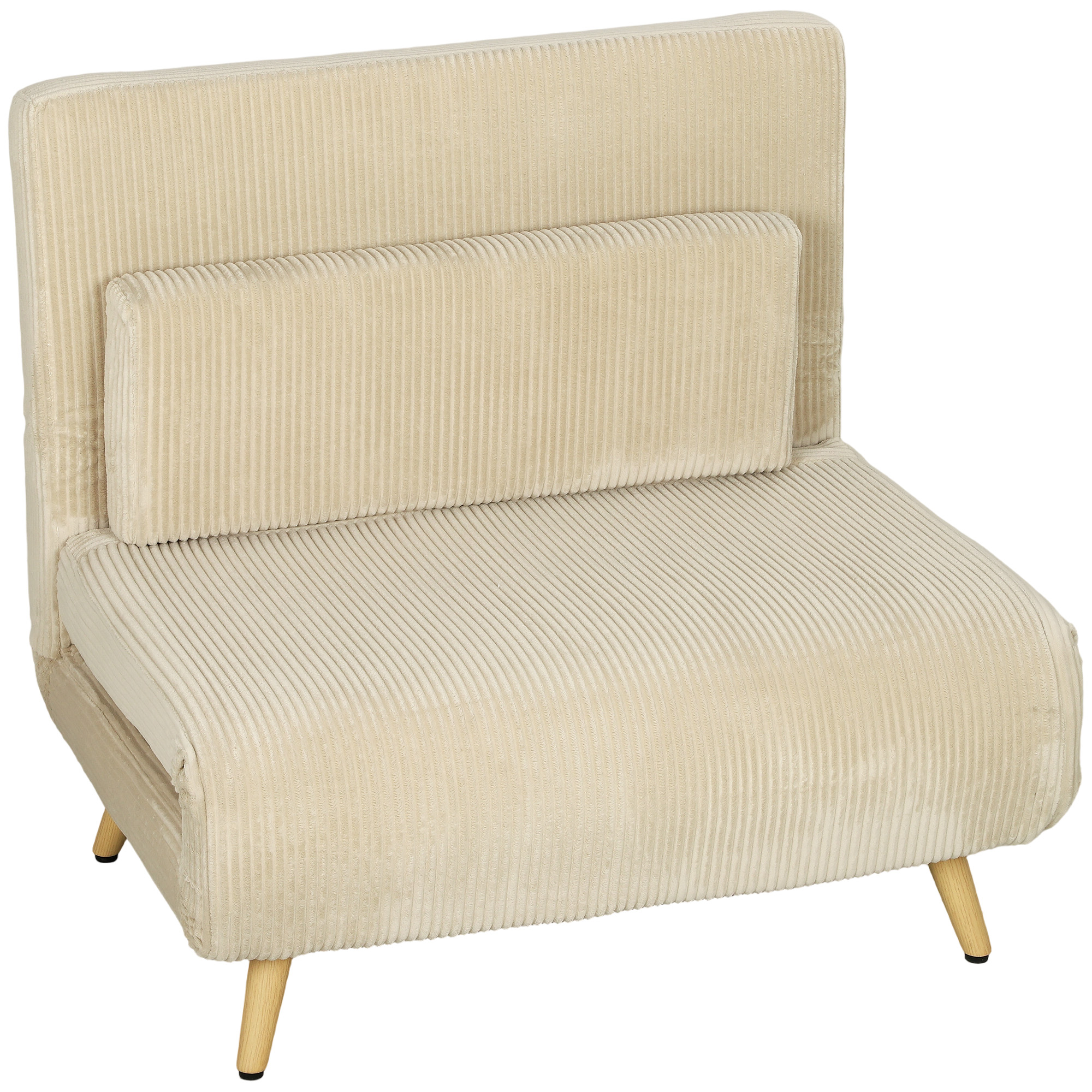 Schlafsessel 3-in-1, ausklappbarer Sessel aus Cord mit Schlaffunktion verstellbare Rückenlehne, Kissen, Beige
