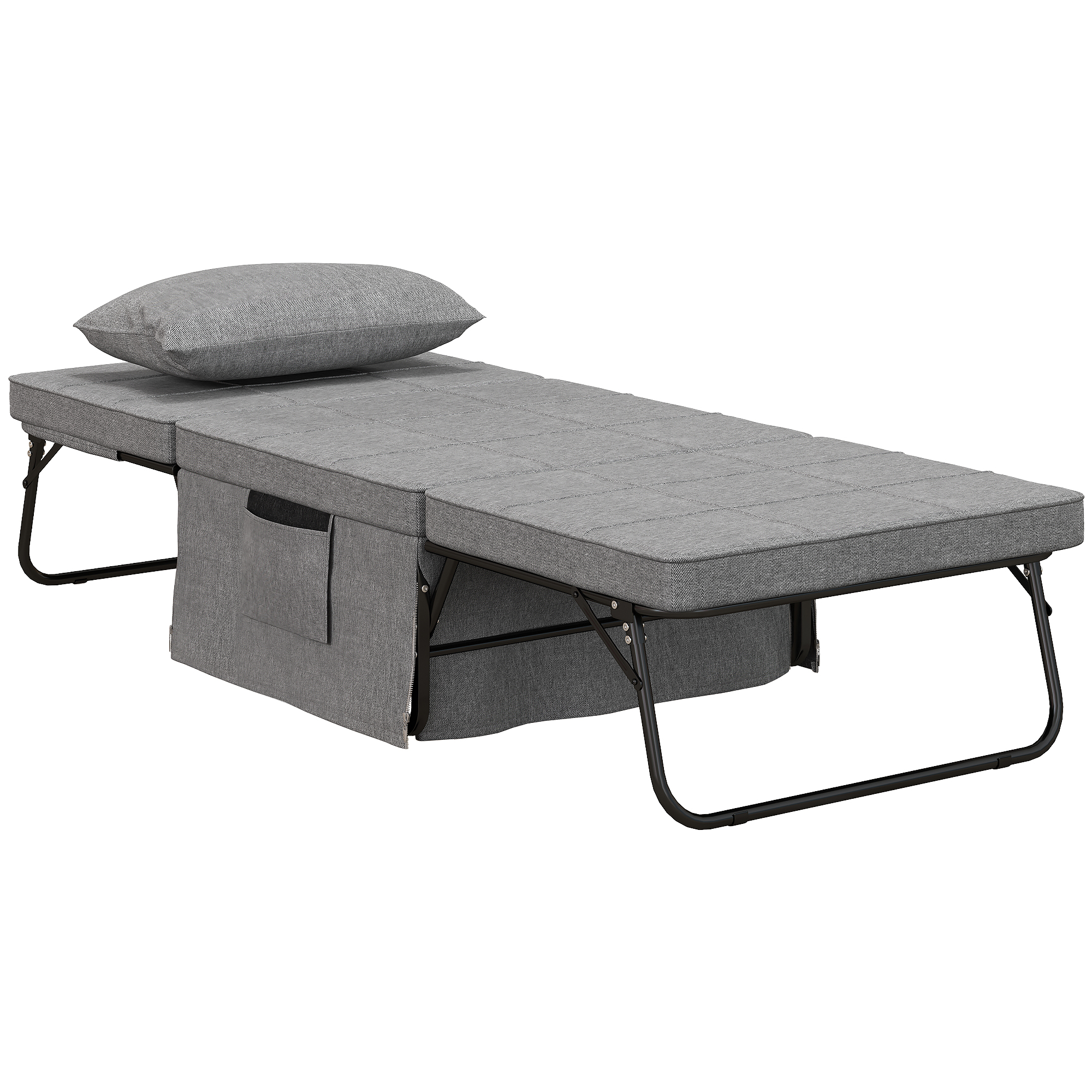 4-in-1 Klappbett, Gästebett, höhenverstellbar, Matratze, Seitentaschen, Metallrahmen, grau, 188 x 75 x 38 cm 4-in-1 Klappbett, Gästebett, höhenverstellbar, Matratze, Seitentaschen, Metallrahmen, grau, 188 x 75 x 38 cm