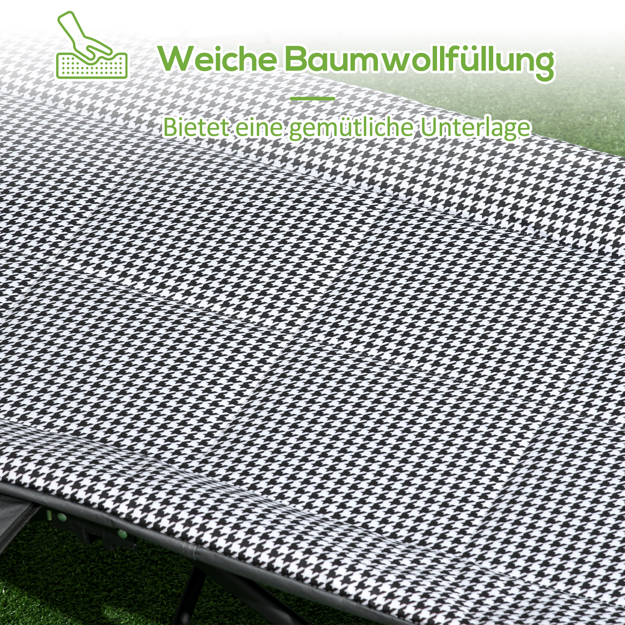 Sonnenliege, klappbar, 1 Seitentasche, 1 Getränkehalter, 68 cm x 186 cm x 48 cm, Schwarz + Weiß