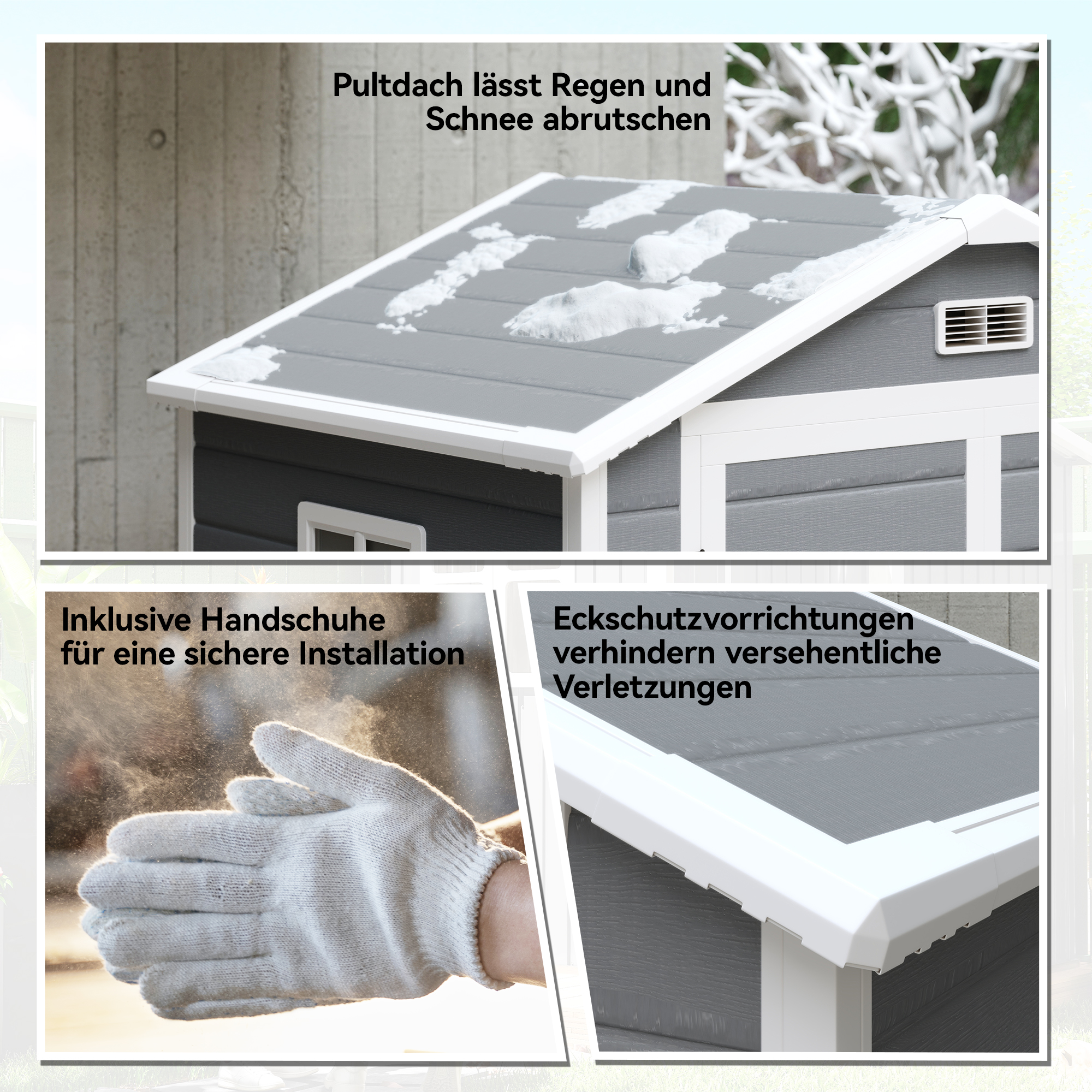 Metall-Gartenschuppen, abschließbar, Doppeltür, Fenster, Aluminiumrahmen, 1,80 x 1,30 x 2,10 m, Grau