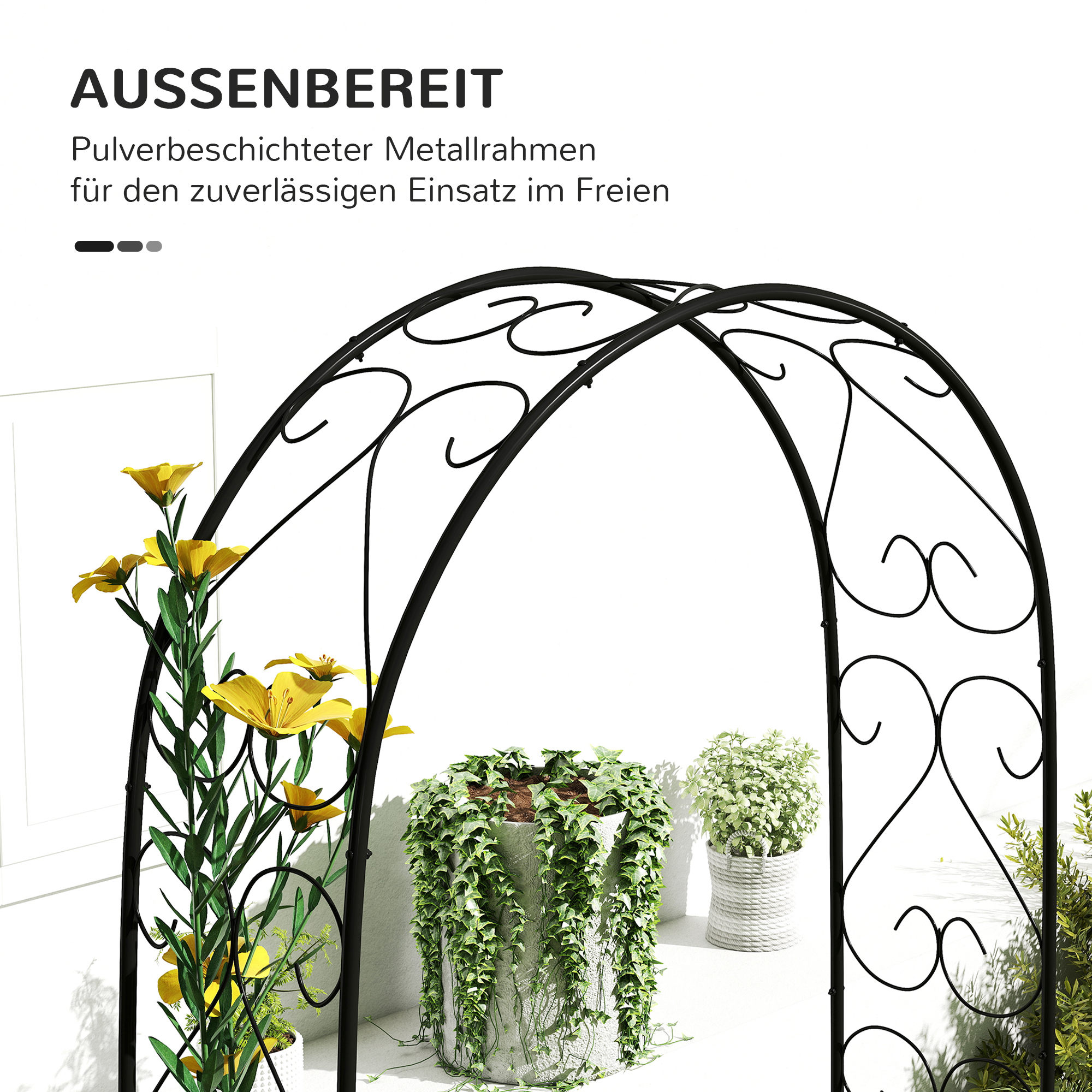 Rogenbogen Gartenbogen Torbogen, Vintage Design, 125 x 37 x 230 cm, Schwarz