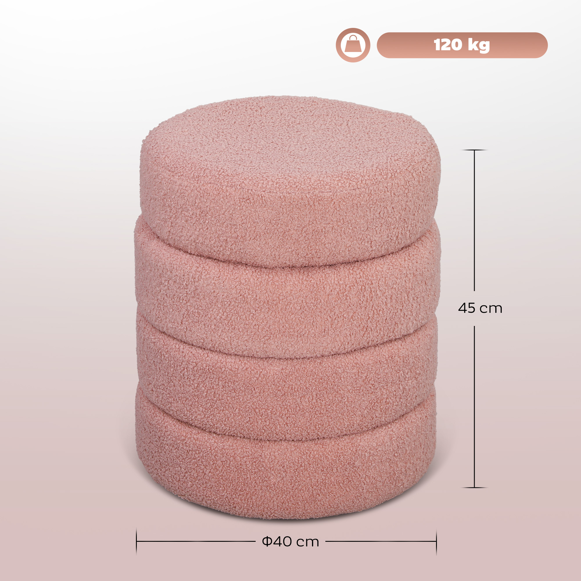 Hocker, rund, Teddyfleece, bis 120kg, ?40x45H cm, Rosa