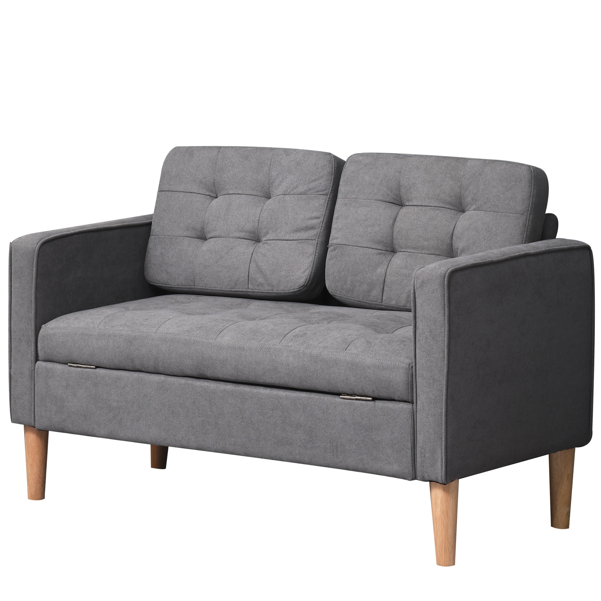 2 Sitzer Sofa, Couch mit Stauraum, Holzbeine, gepolstertes Polstersofa mit Samtoptik für Wohnzimmer, Schlafzimmer, 117x 62 x 78 cm, Grau
