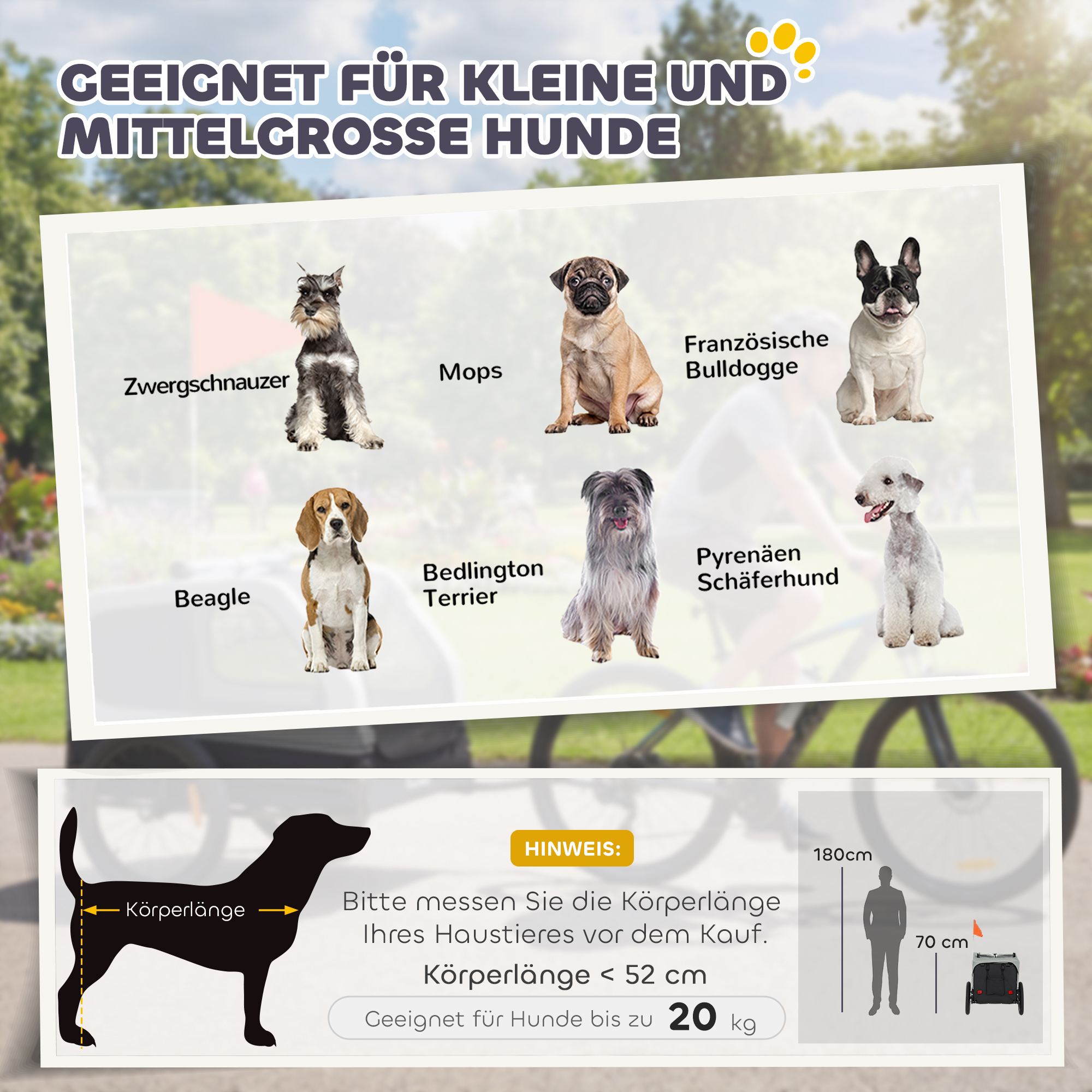 Faltbar Fahrradanhänger für Mittelgroße Hunde bis 20kg mit herunterklappbare Rampe Reflektoren Leine Flagge Grau