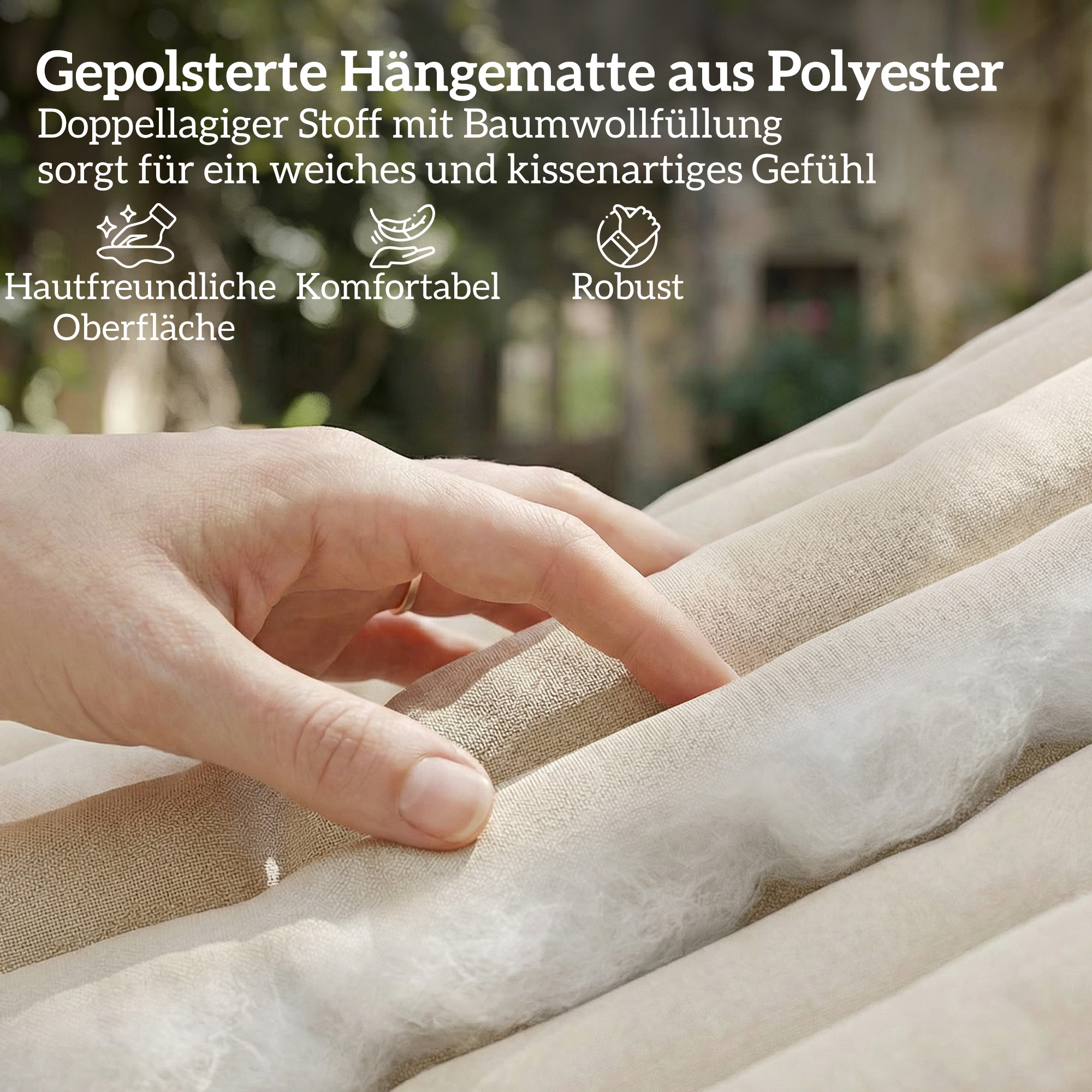 Hängematte Outdoor 200x140cm, zweilagig Hängematte mit Kopfstütze Magazintasche Holzstäbe bis 200kg