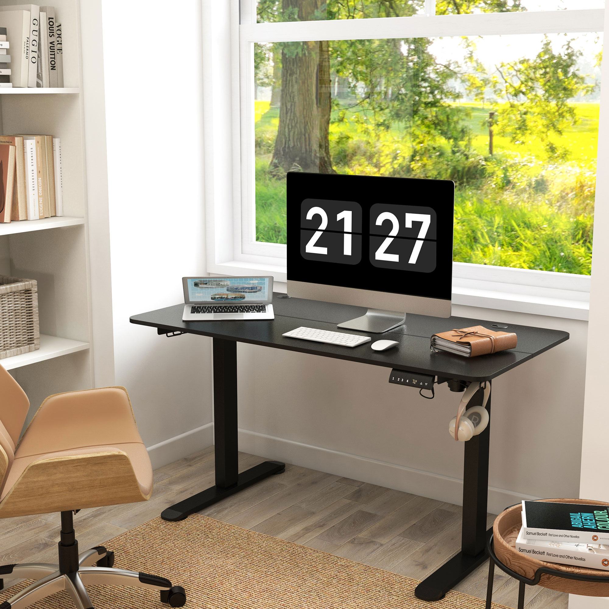 Stehpult höhenverstellbarer Computertisch Schreibtisch, 140 cm x 70 cm x 116 cm, Schwarz