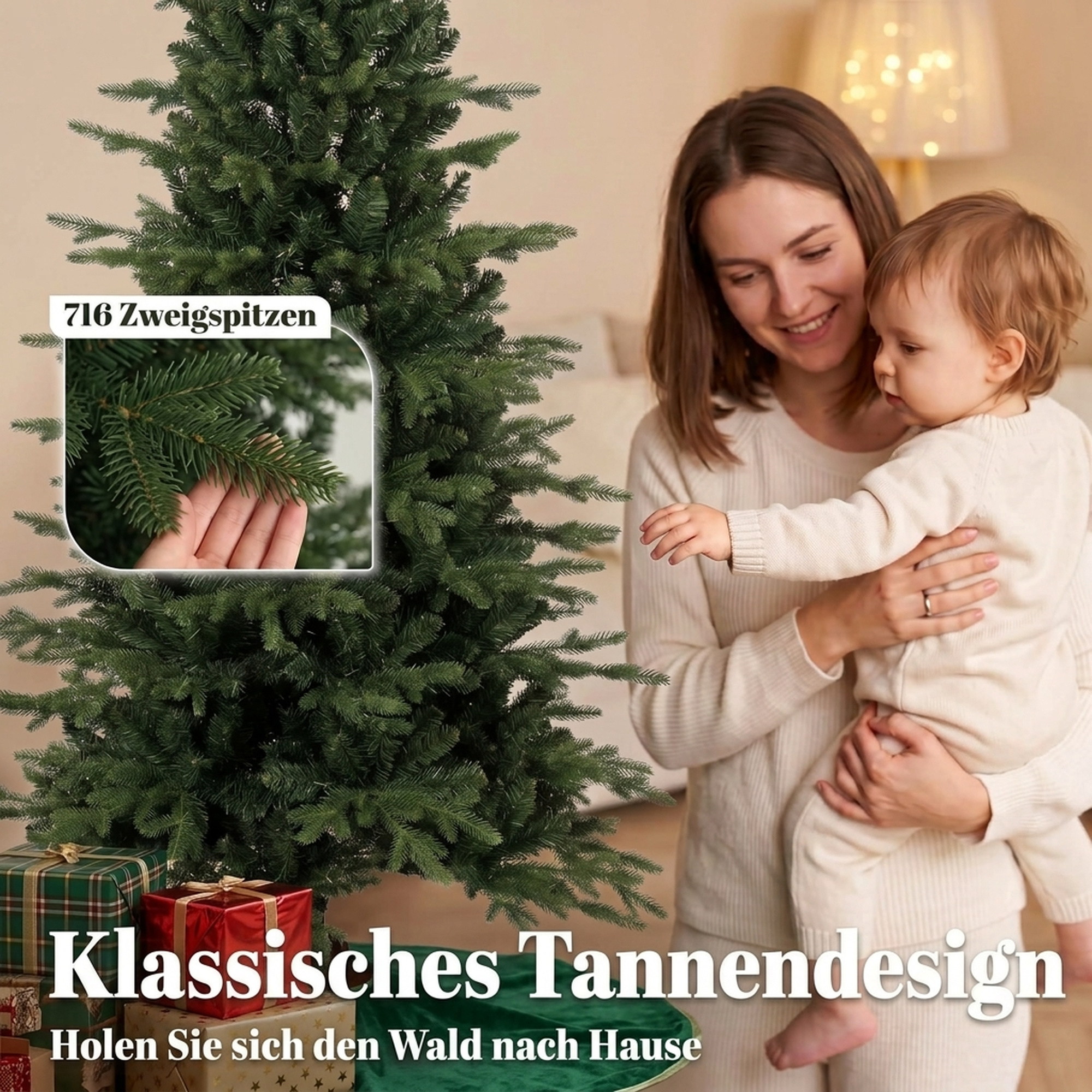 künstlicher Weihnachtsbaum klappbarer Holzständer Spritzguss Tannenbaum 1438 Spitzen 180 cm Grün