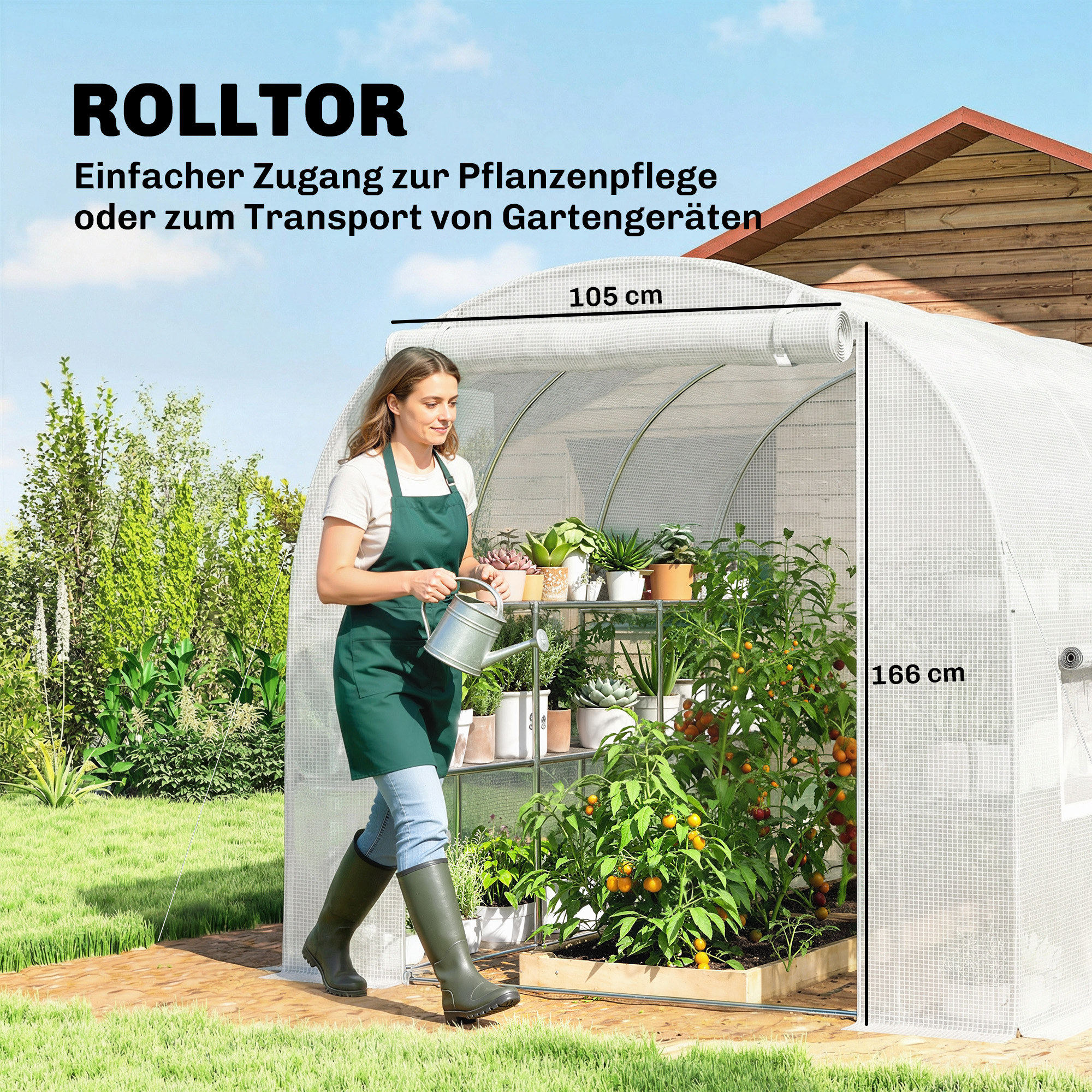 Gewächshaus ca. 2,7 x 2 x 2 m Foliengewächshaus mit Regalen Rollbar Reißverschlusstür 6 Netzfenster Stützstangen