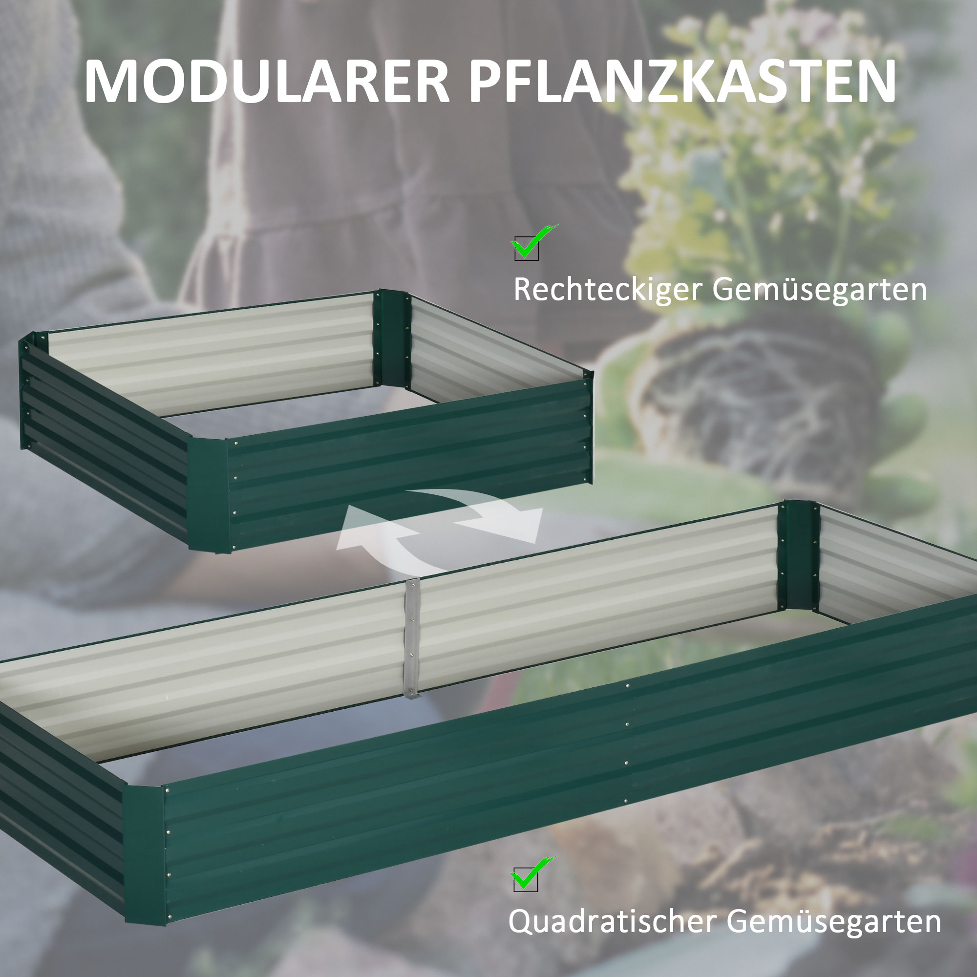 Stahl-Hochbeet, offener Boden, einfacher Aufbau, 95L x 90,5B x 29,8H cm, Grün