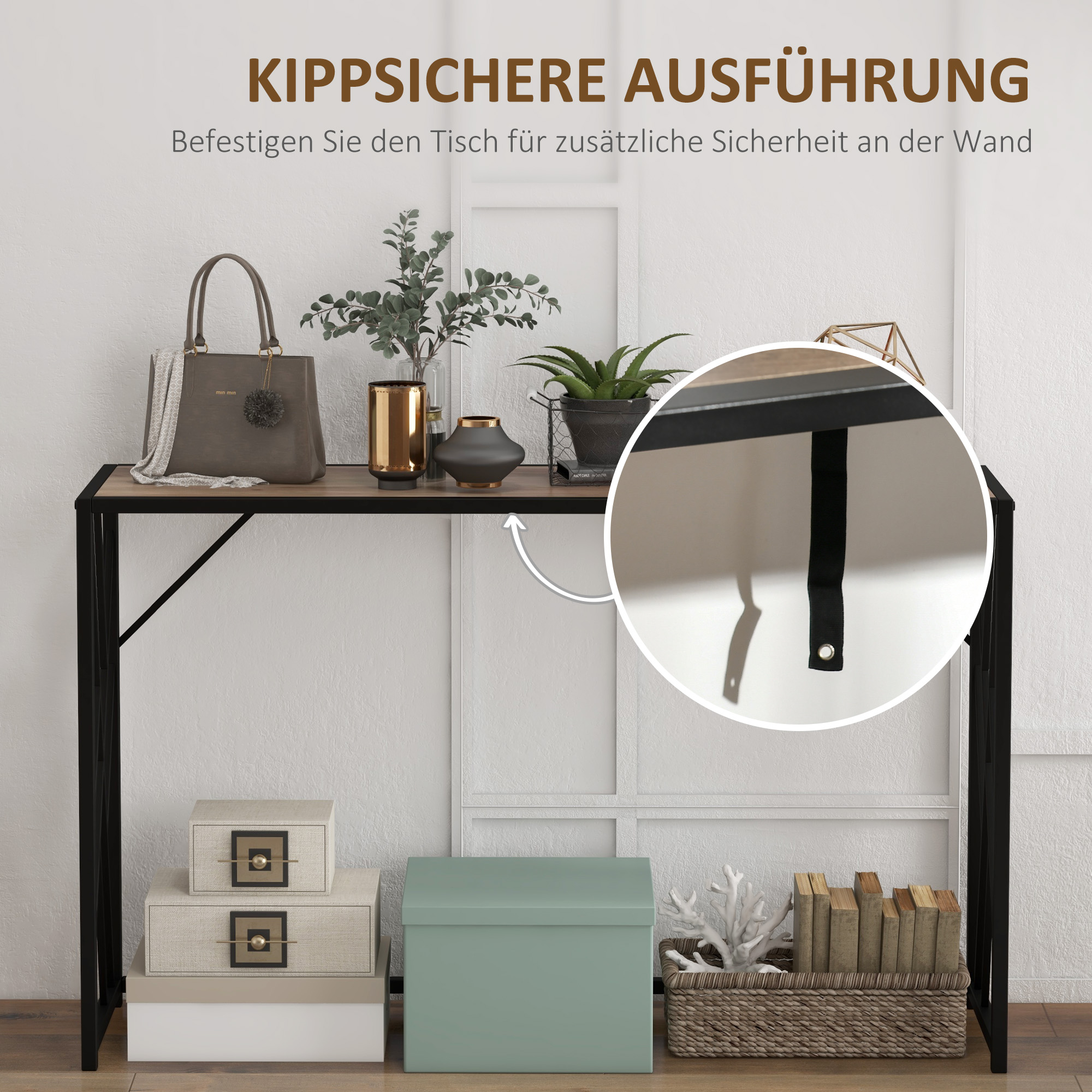 Konsole, Flurtisch, Industriedesign, stabiler Metallrahmen, 120 x 35 x 75 cm