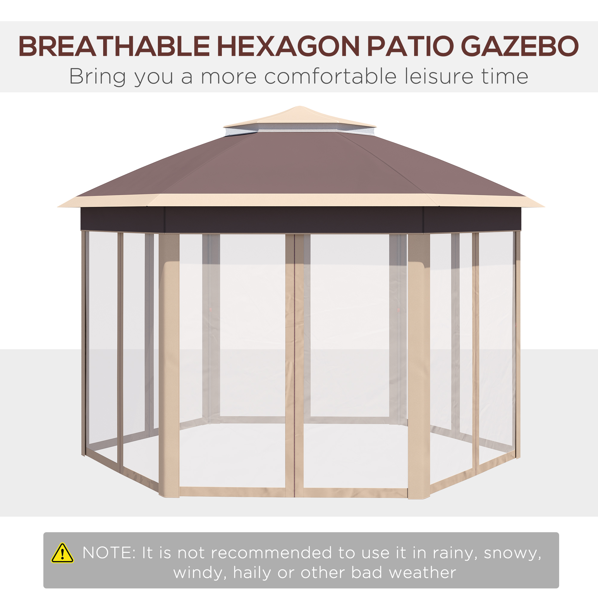 Gartenpavillon Faltpavillon 4 x 4 m Pop-Up-Zelt Partyzelt inkl. Tragetasche 6 Seitenteile Doppeldach sechseckig Khaki