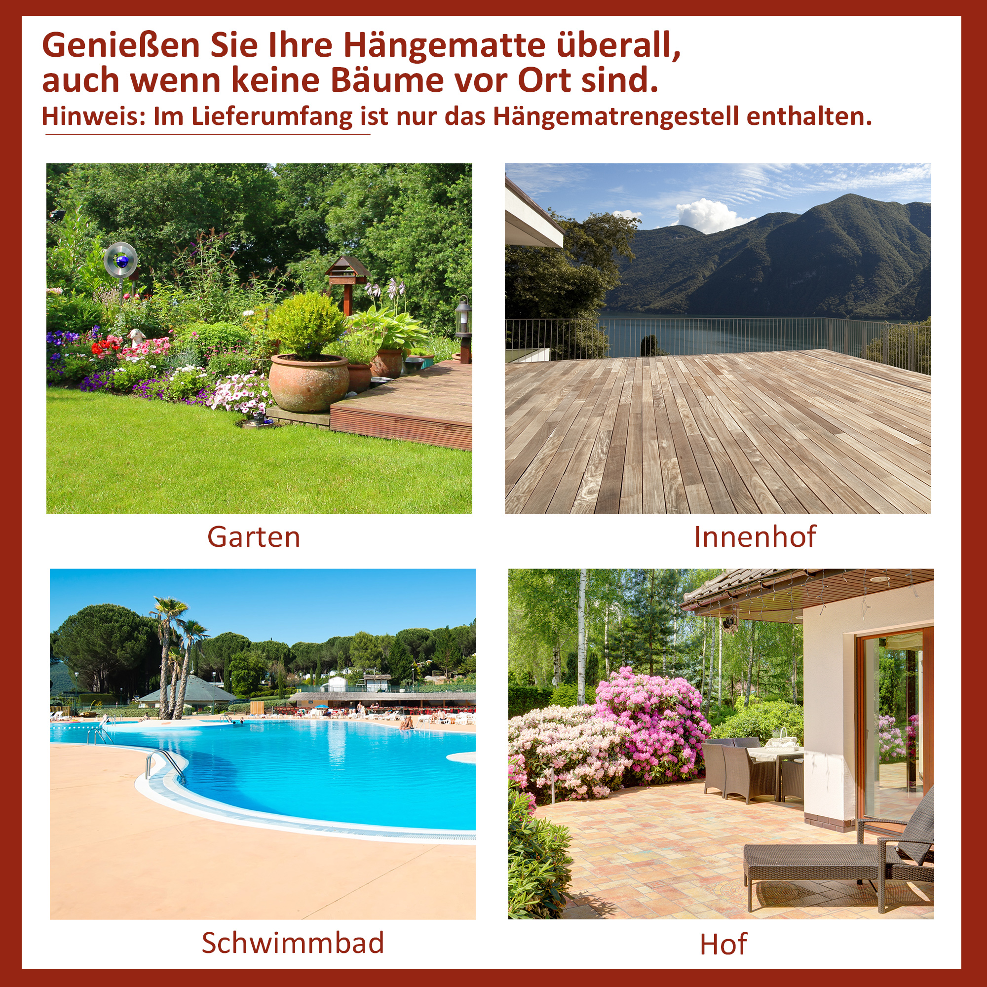 Hängemattengestell für Hängematte Hängemattenständer mit Haken Garten Strand Metall 280 x 120 x 110 cm bis 120KG