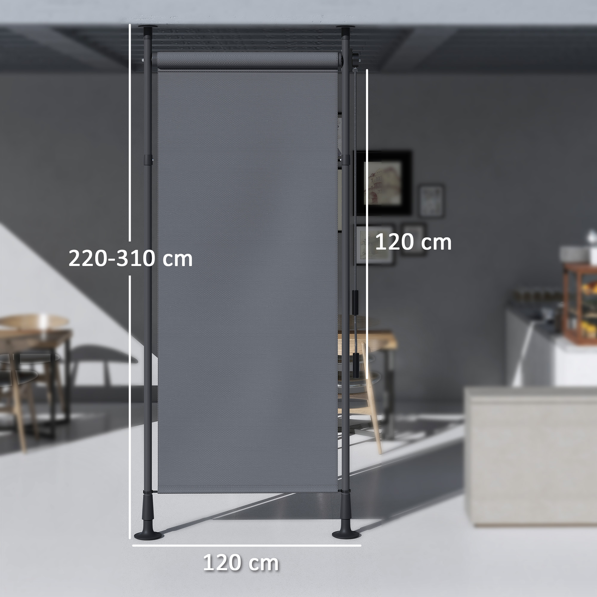 freistehende Markise, verstellbare Länge, Montage ohne Bohren, Aluminiumrahmen, 1,2 x 2,2-3,1 m, Dunkelgrau
