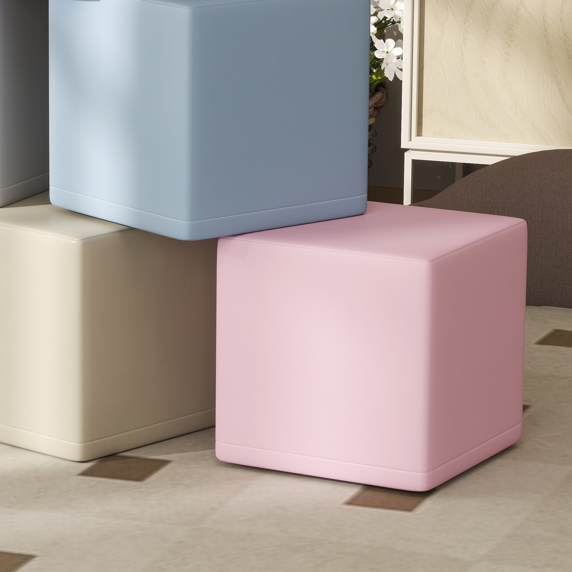 Softbausteine, 12 Würfel á 20 x 20 x 20 cm, pflegeleicht, kindersicher, für 1-3 Jahre, Kunstleder