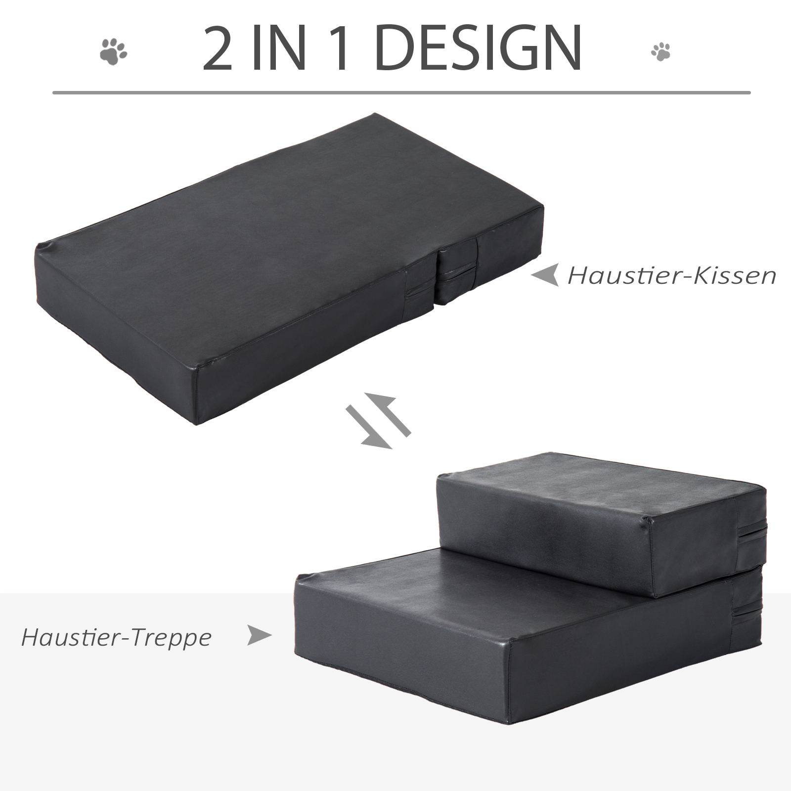 Haustiertreppe Tierunterlage 2 Stufen Klappbar Hundetreppe Treppe Unterlage für Katzen und Hunde Schwarz L45 x B39 x H20 cm