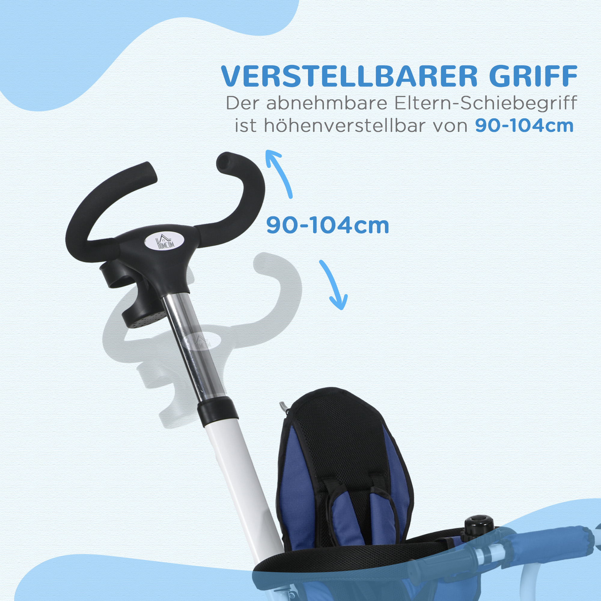 6-in-1 Kinderdreirad mit Schiebestange, Dach, Gurt, Ablagekorb, 18+ Monate, Dunkelblau