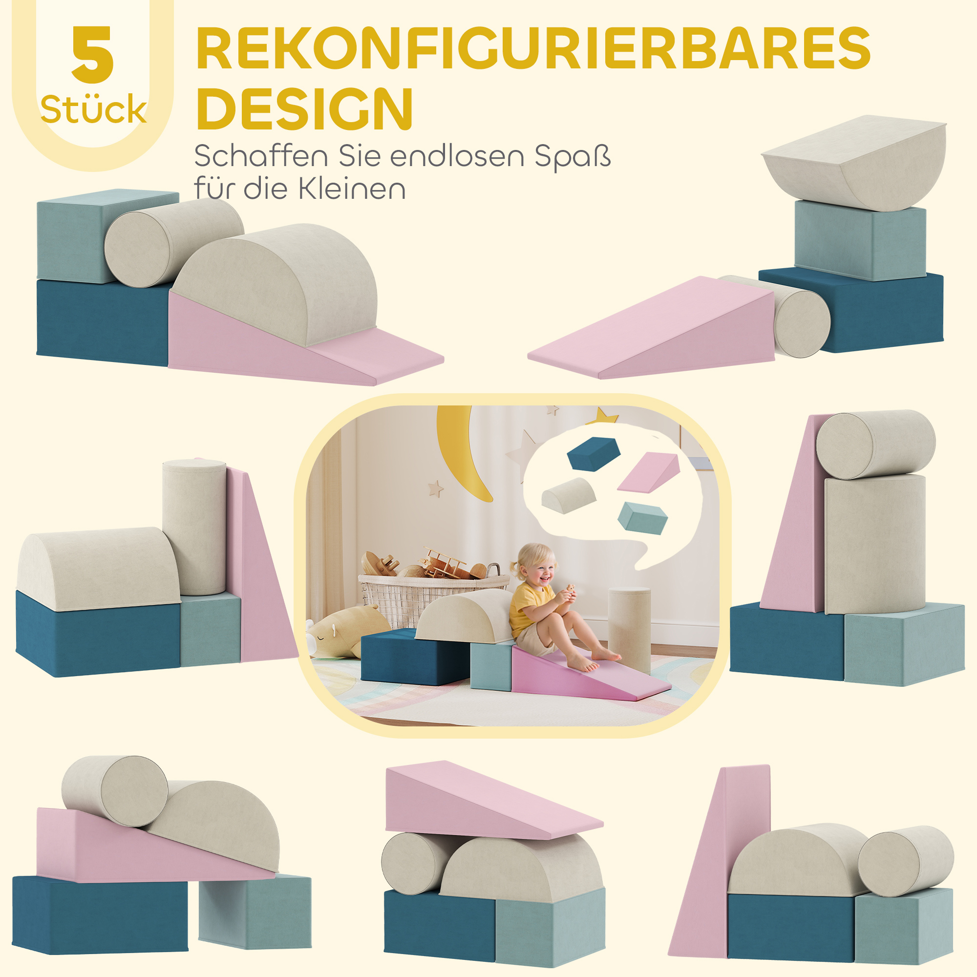 5-teiliges Schaumstoffblöcke-Set für Babys & Kleinkinder, zum Bauen, Spielen, Klettern, Indoor-Set, Schaumstoff, Bunt