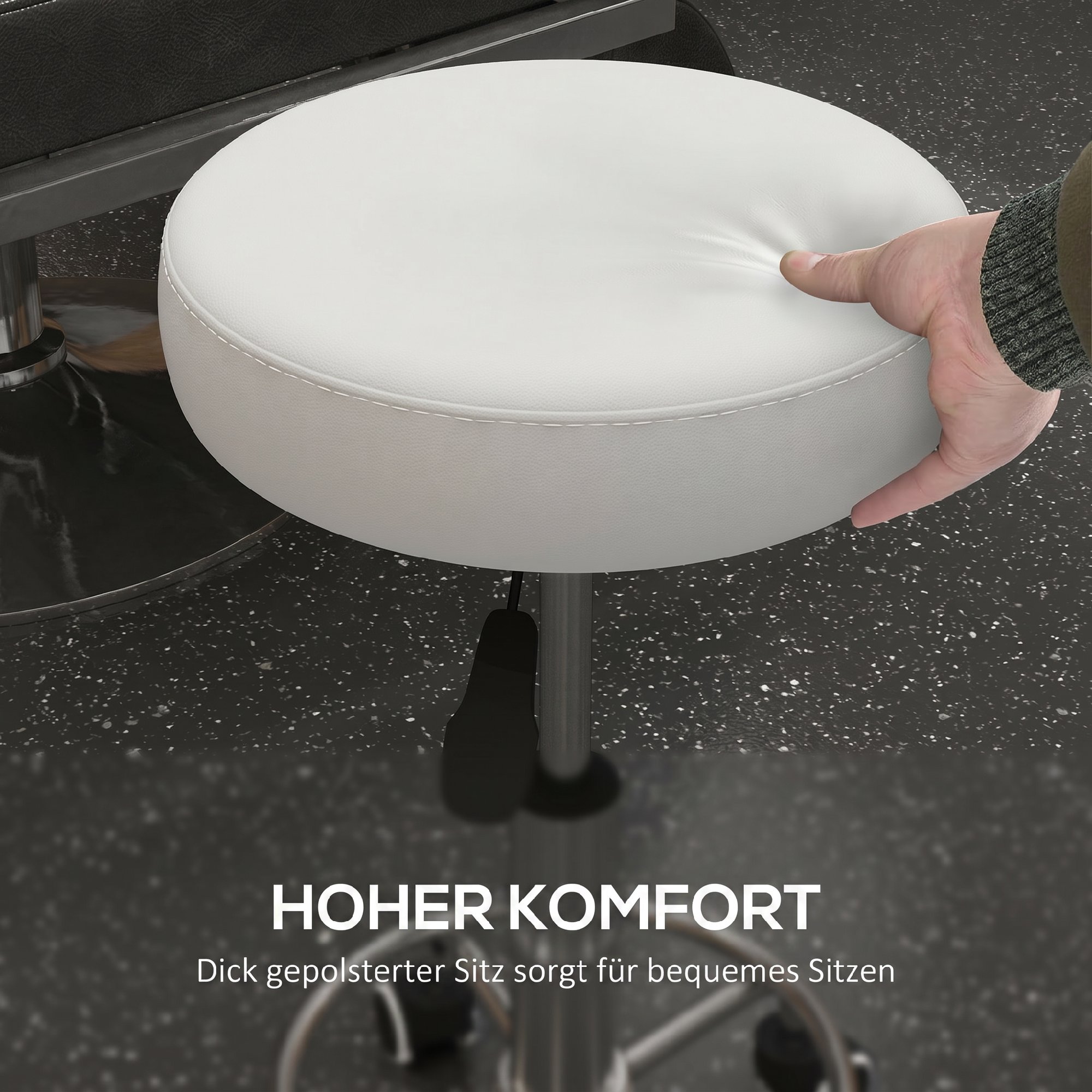 Salonhocker, höhenverstellbar, Kunstleder, bis 110 kg, Ø42x50-64H cm, Weiß