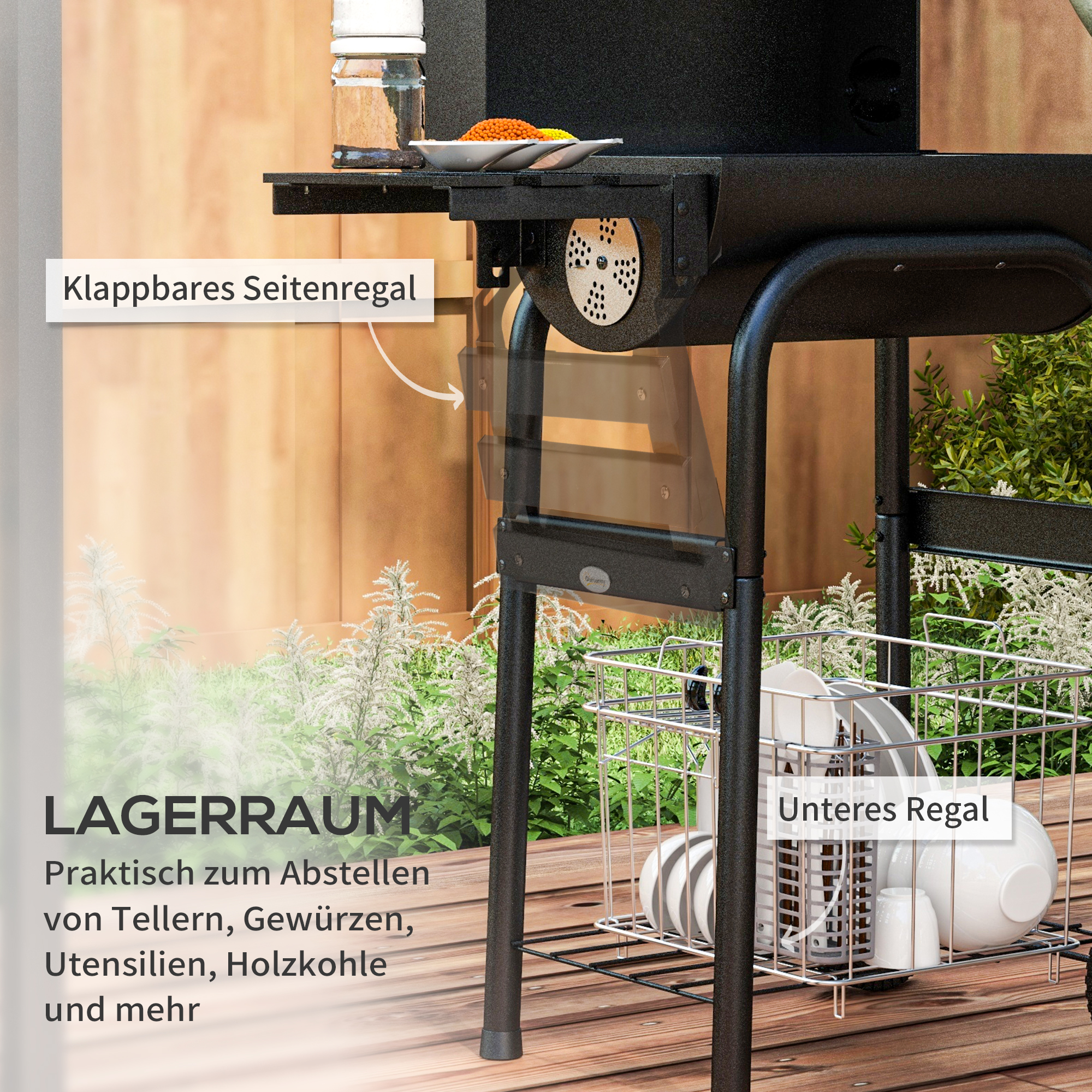 Holzkohlegrill Smoker BBQ-Grill, 1 Ablage,inkl. Thermometer, 83 x 46.5 x 115 cm, Schwarz